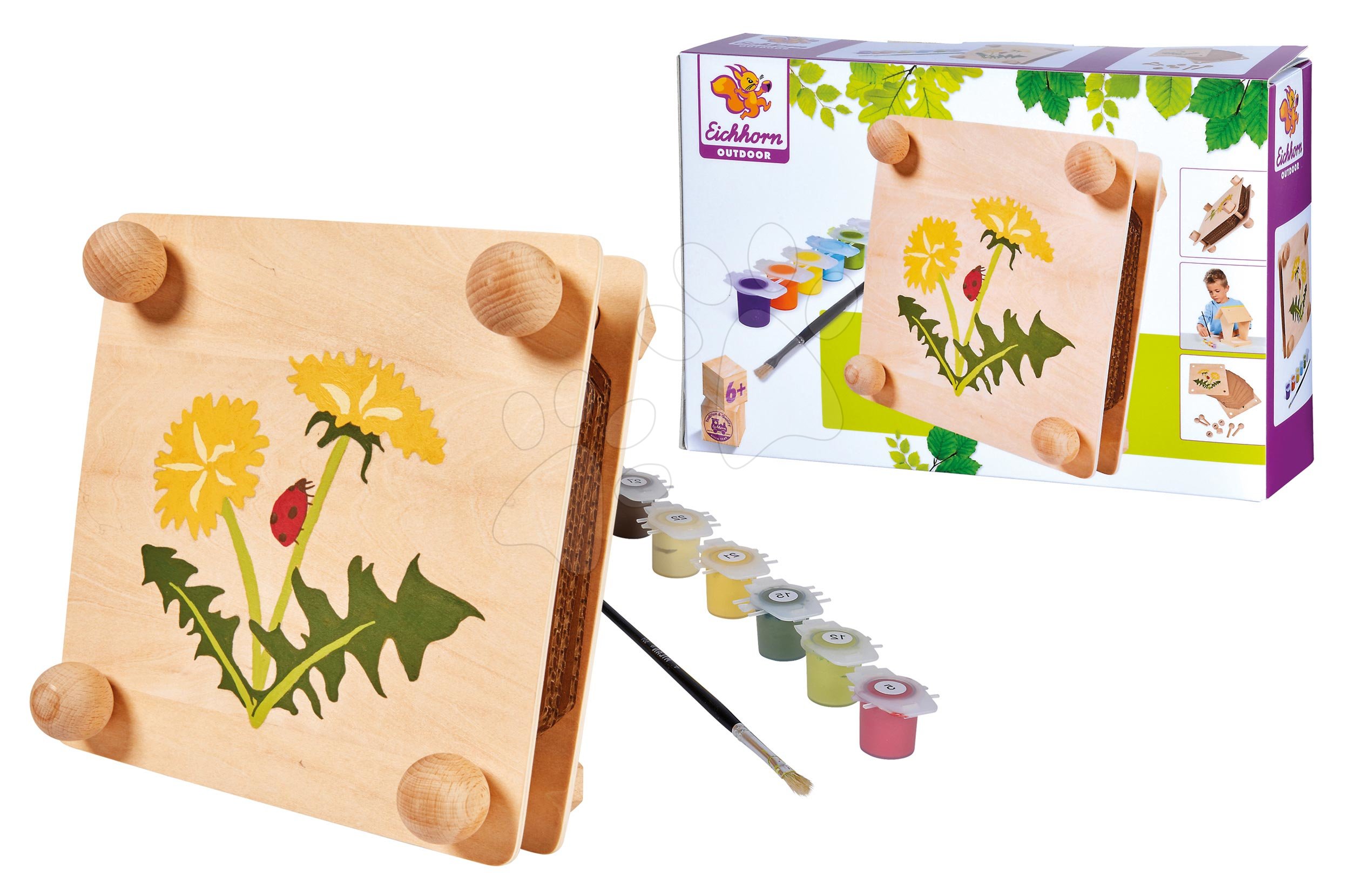 Drevené hračky - Drevený lis na kvety Herbal Outdoor Leaf Press Eichhorn 'poskladaj a vymaľuj' s farbičkami od 6 rokov