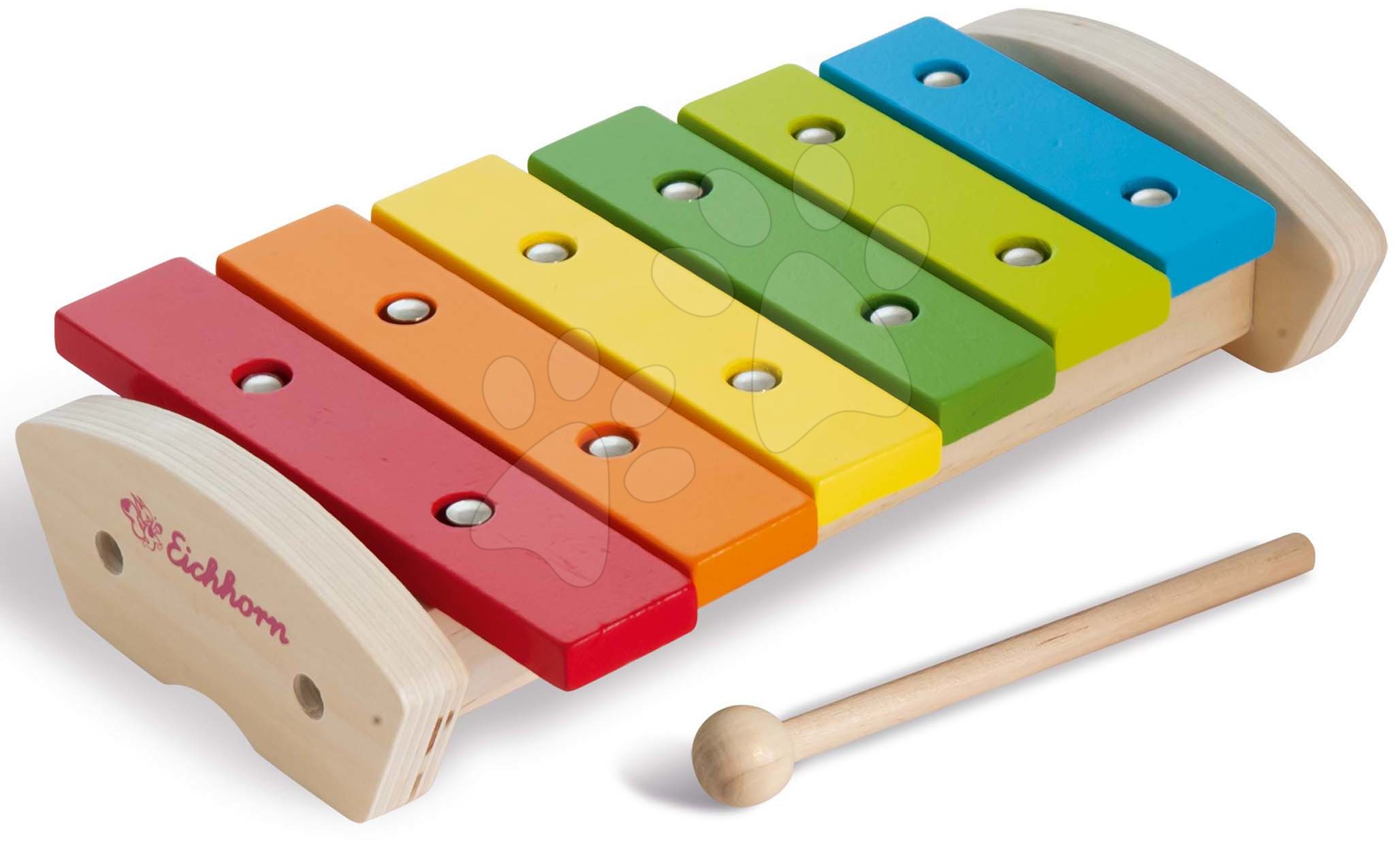Detské hudobné nástroje - Drevený xylofón Wooden Xylophone Eichhorn s kladivkom 6 rôznych tónov od 24 mes