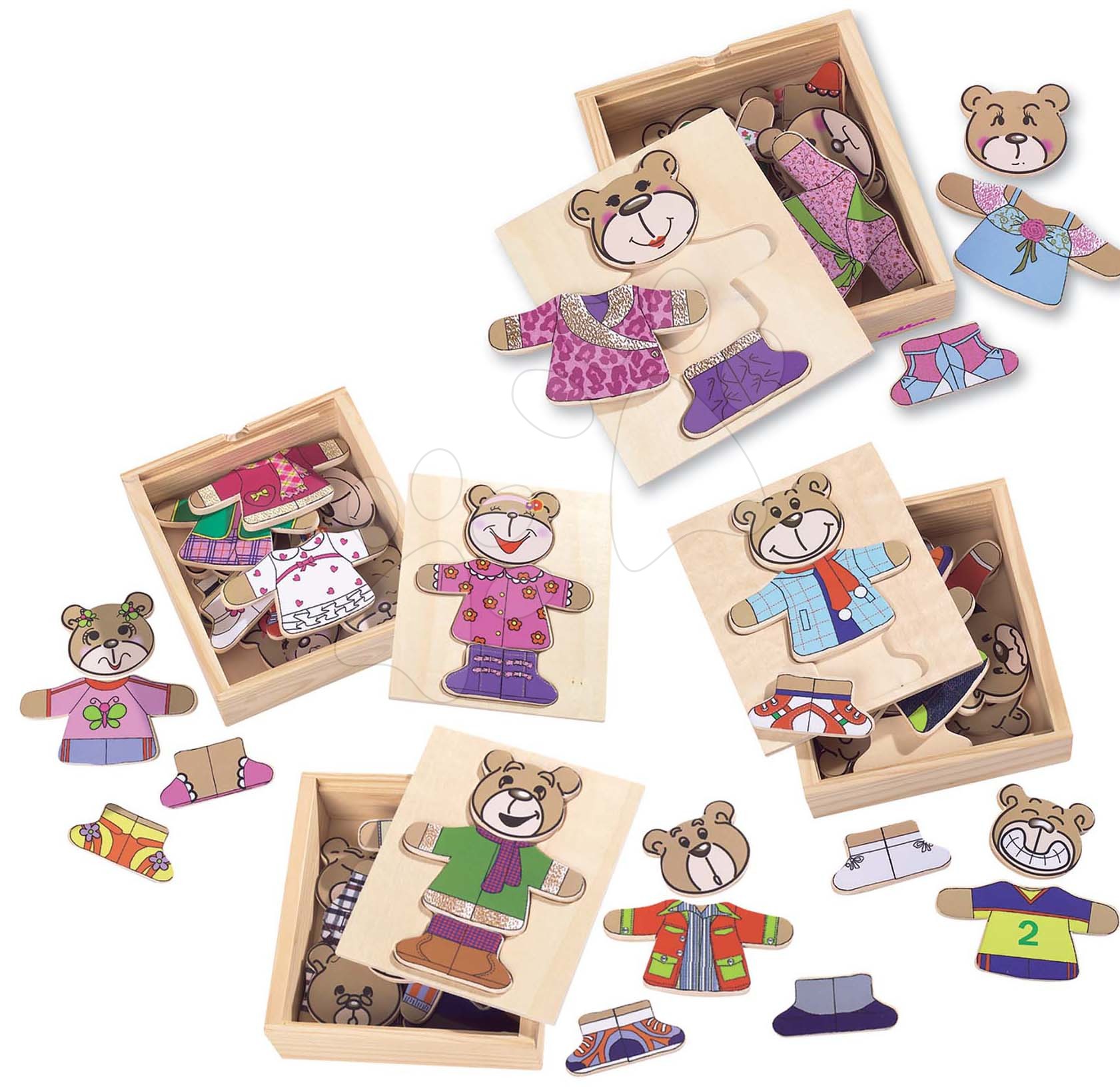 Drevené náučné hry - Drevené puzzle medveď Bear Puzzle Eichhorn 20 dielov s vymeniteľným oblečením od 24 mes