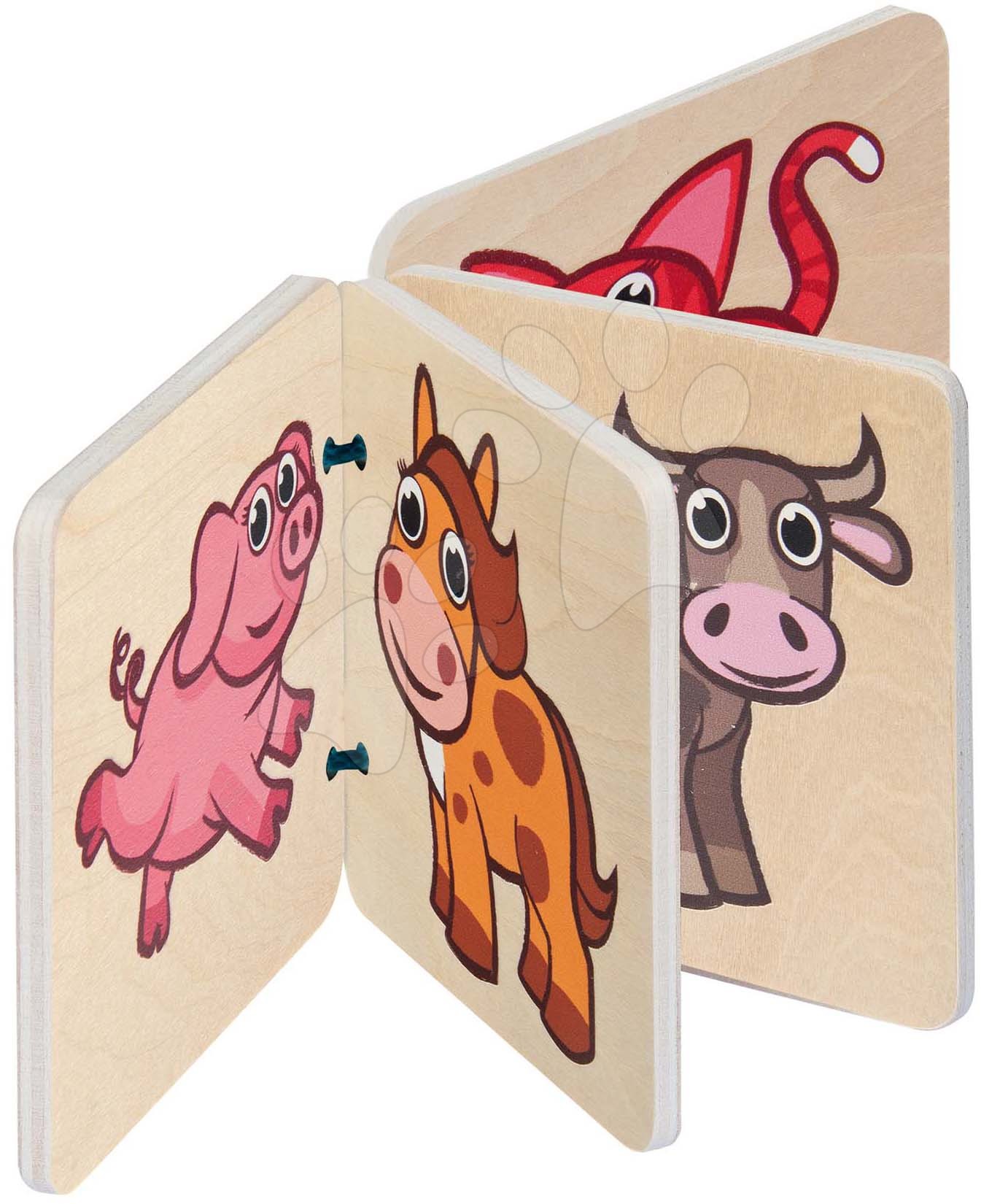Dřevěná obrázková knížka Picture Book DP Eichhorn 4 strany s 8 motivy zvířátek od 6 měsíců