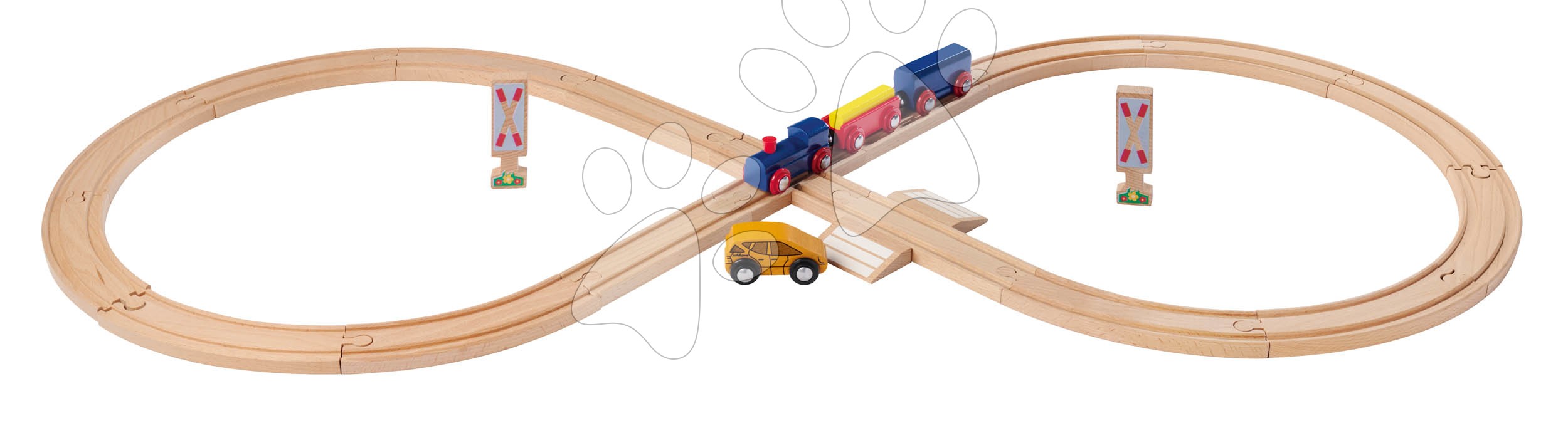 Fa vasúti sínpálya Train Figure-of 8 Railway Eichhorn mozdony vagonnal és kiegészítőkkel 27 darabos 290 cm hosszú sínpálya