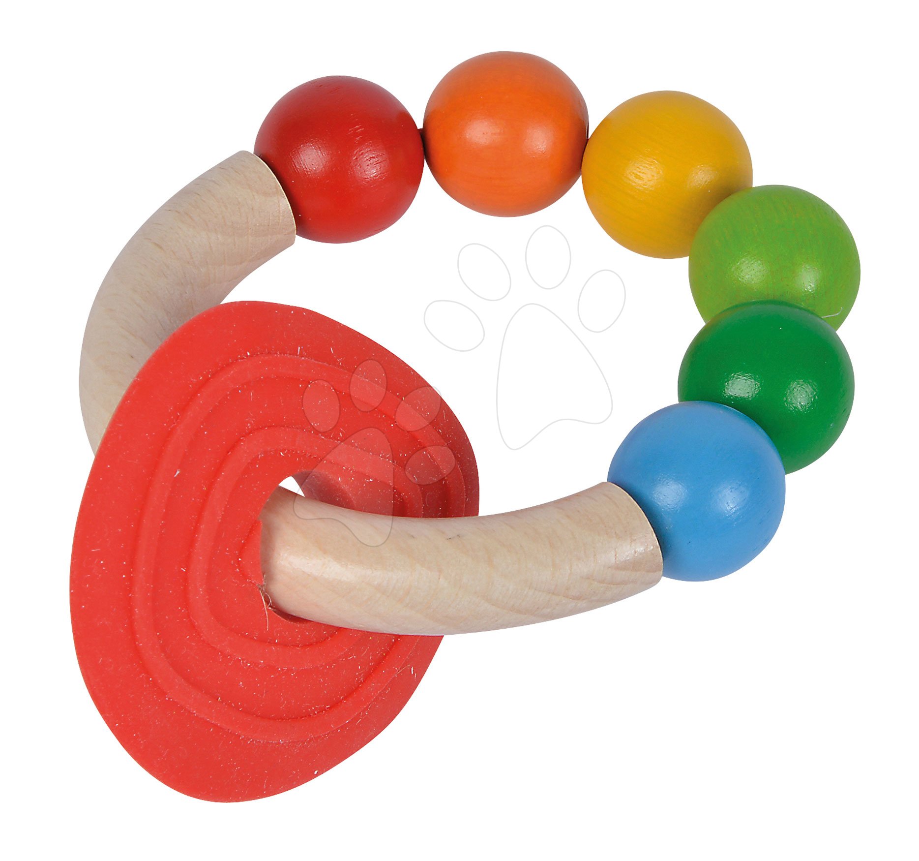 Hrkálky a hryzátka - Drevená hrkálka s hryzátkom na krúžku Baby Eichhorn s farebnými guličkami od 3 mes