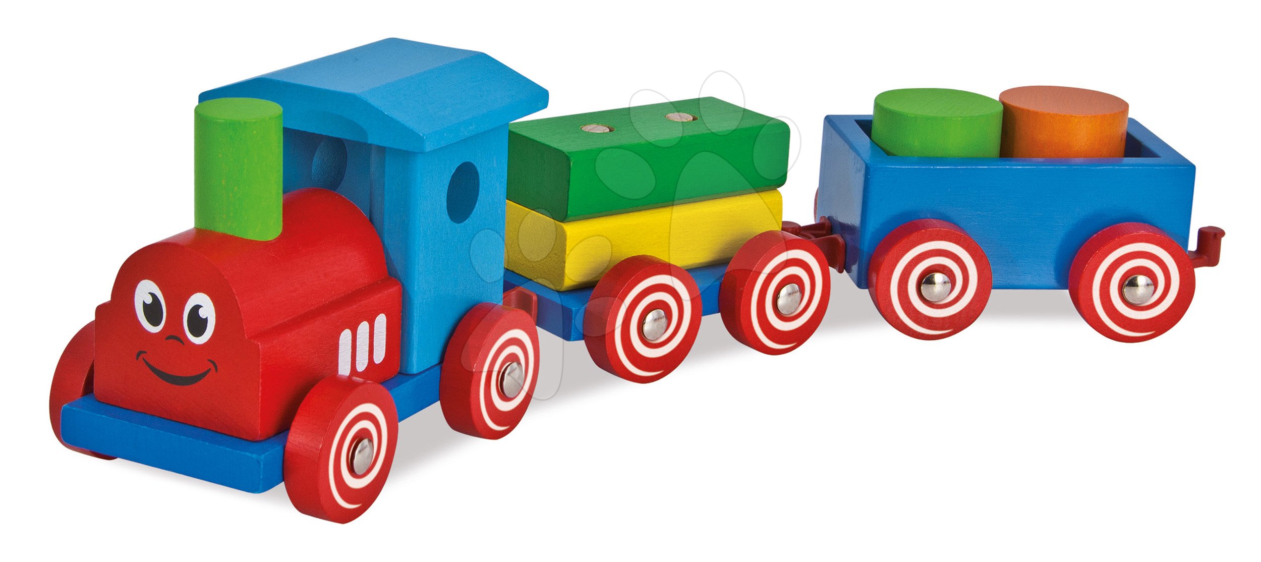 E-shop Drevený vláčik s kockami Coloured Train Eichhorn lokomotíva s 2 vagónmi 7 dielov od 12 mes