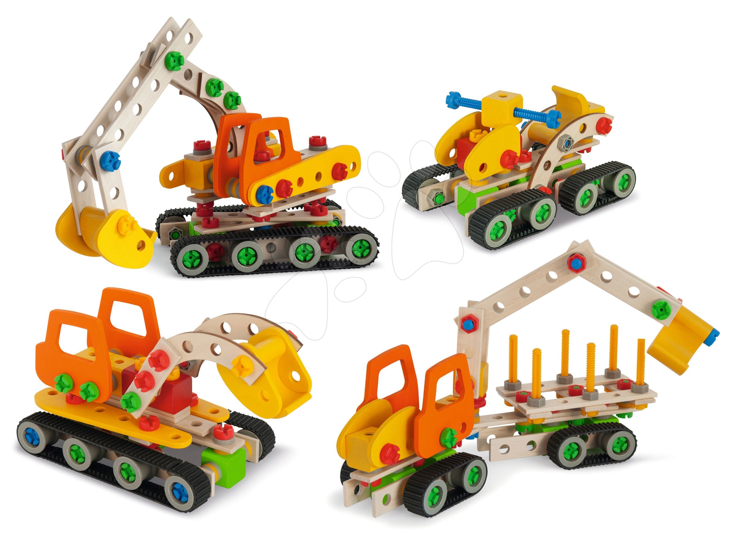 E-shop Drevená stavebnica pásový žeriav Constructor Crawler Excavator Eichhorn 4 modely (žeriav, pásový žeriav, vagón, snežná štvorkolka) 170 dielov od 6 rokov