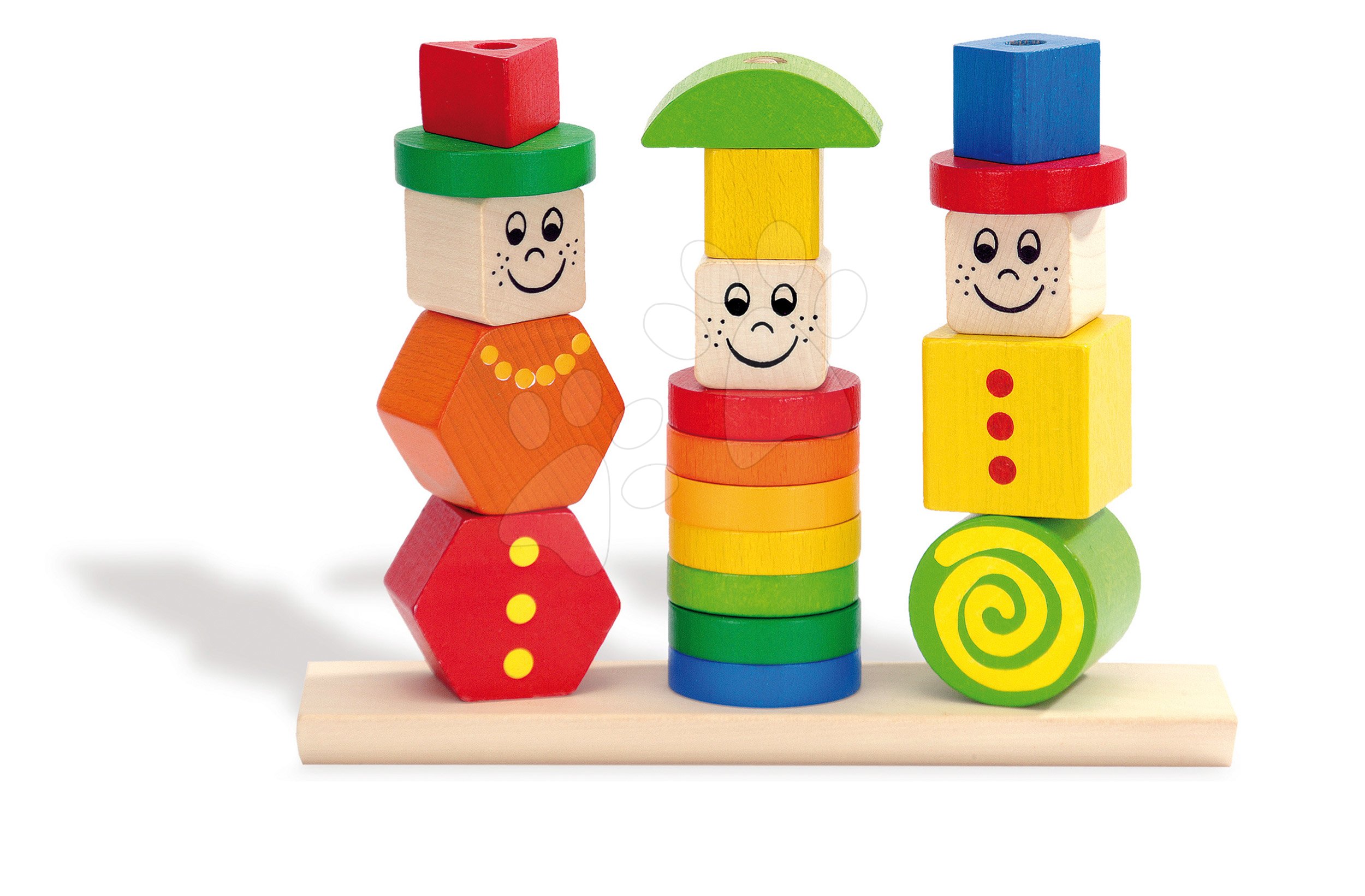 Drevená skladačka figúrky Stacking Puzzle Figures Eichhorn farebné a vzorované tvary 21 dielov od 12 mes