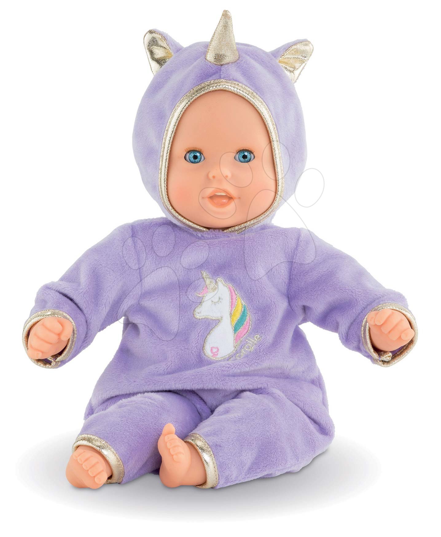 Panenka Bébé Calin Unicorn Corolle s modrýma mrkacíma očima a fazolkami 30 cm od 18 měs