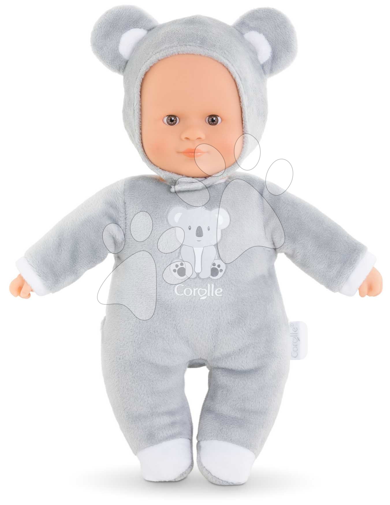 Panenka koala Sweet Heart Koala Corolle s hnědýma očima a snímatelnou kapucí s oušky 30 cm od 9 měsíců