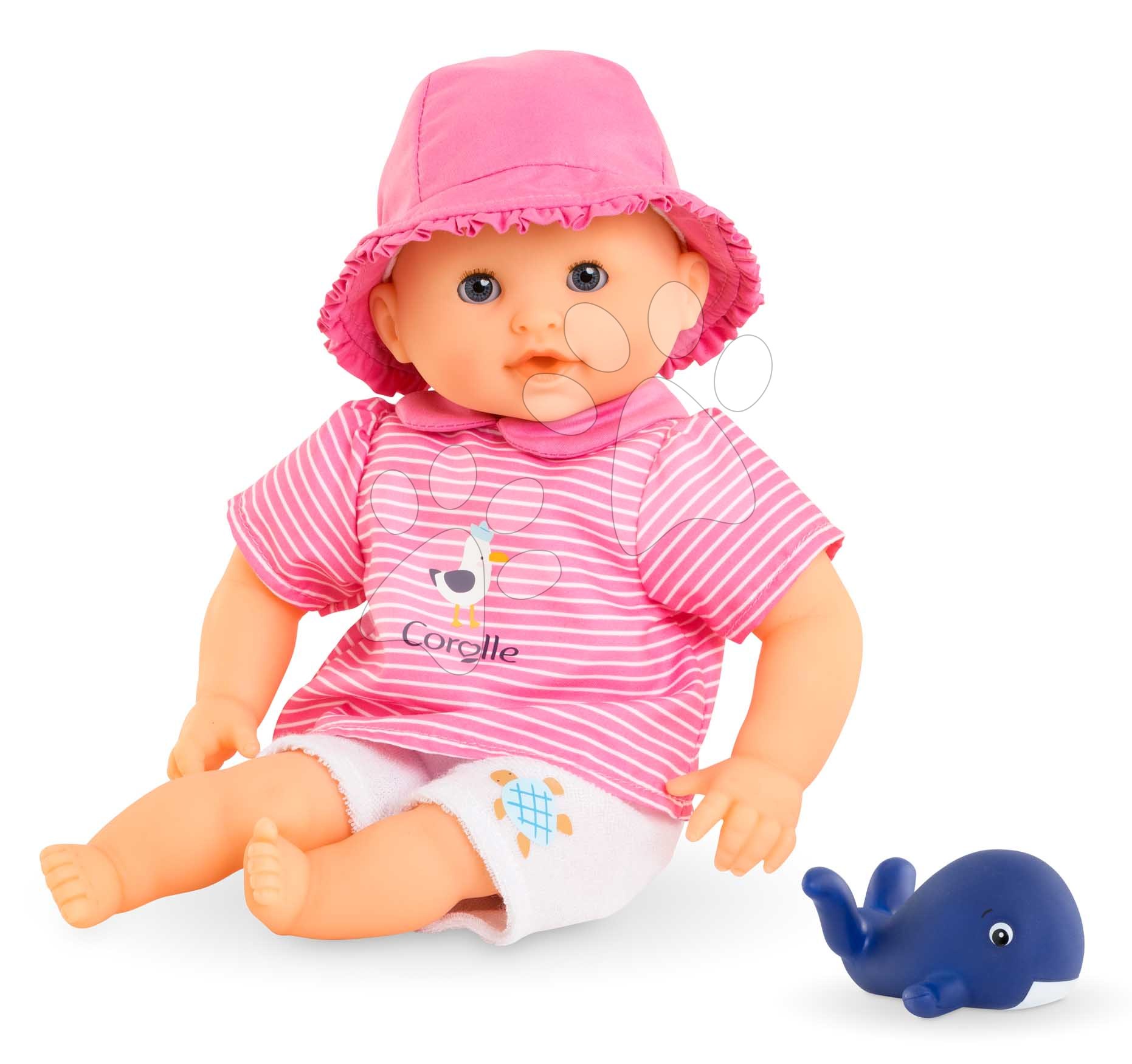 Játékbaba fürdéshez Baby Bath Océane Mon Premiere Poupon Corolle kék pislogó szemekkel és bálnával 30 cm 18 hó-tól