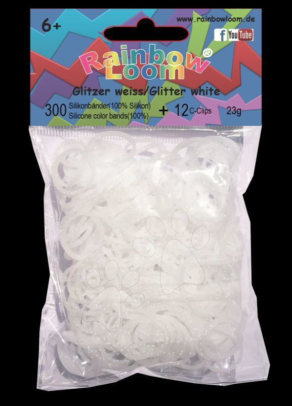 Rainbow Loom gumičky trblietavé - Rainbow Loom originálne trblietavé gumičky 300 kusov biele od 6 rokov