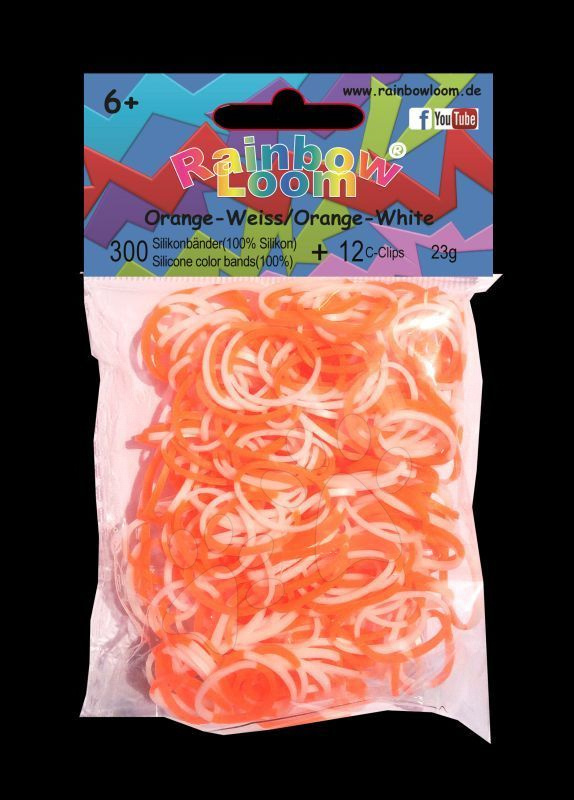 Rainbow Loom gumičky dvojfarebné - Rainbow Loom originálne dvojfarebné gumičky 300 kusov oranžovo-biele od 6 rokov