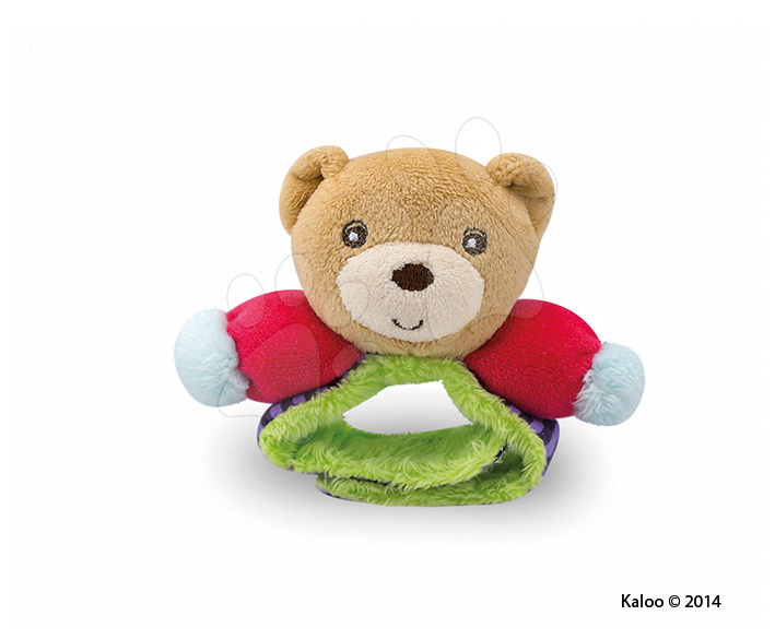 Hrkálky a hryzátka - Plyšová hrkálka medvedík Colors-Rattle Bracelets Kaloo s náramkom 12 cm pre najmenších