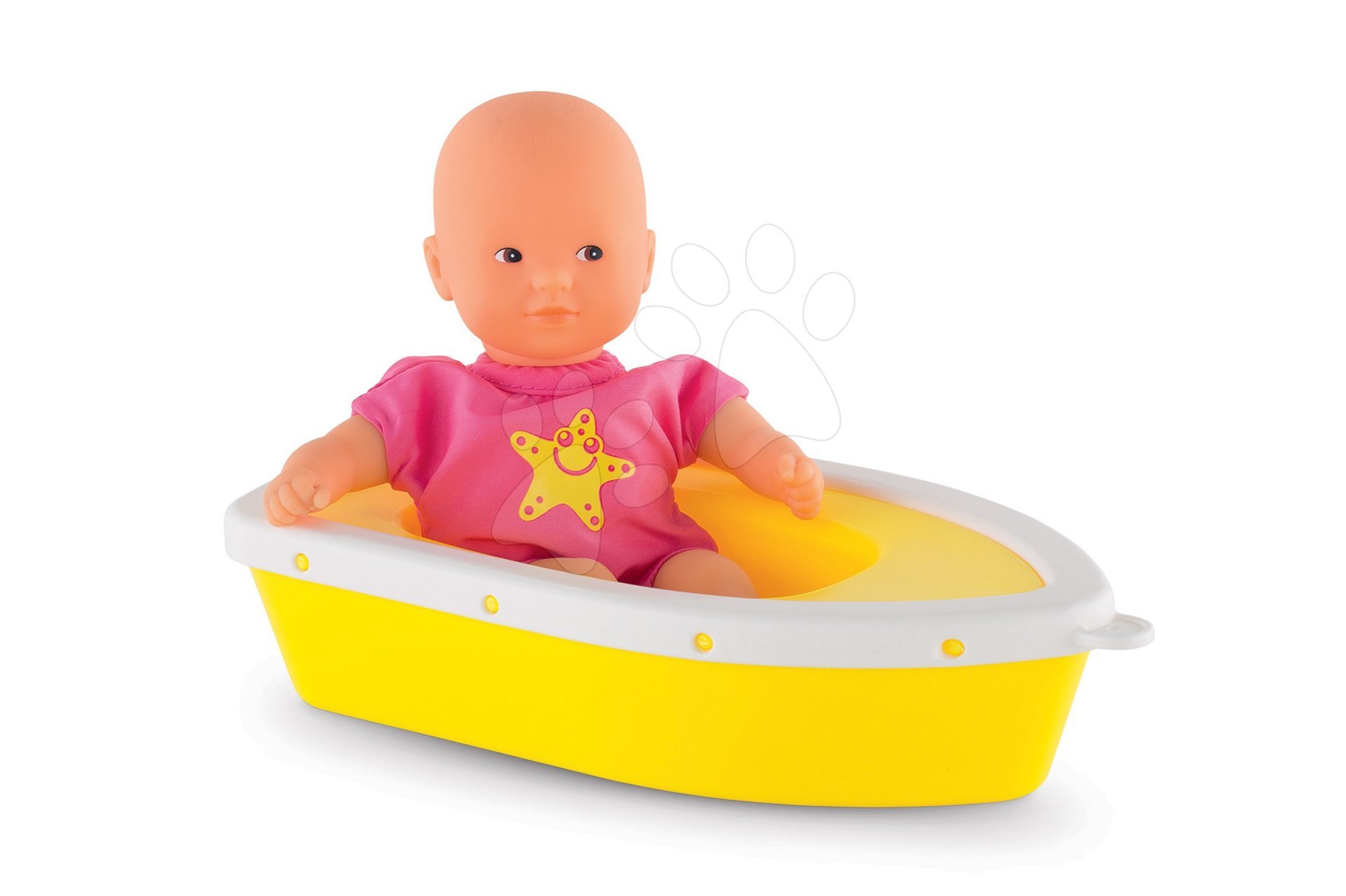 Játékbaba Mini Bath Plouf Corolle barna szemekkel és csónakkal 20 cm 18 hó-tól