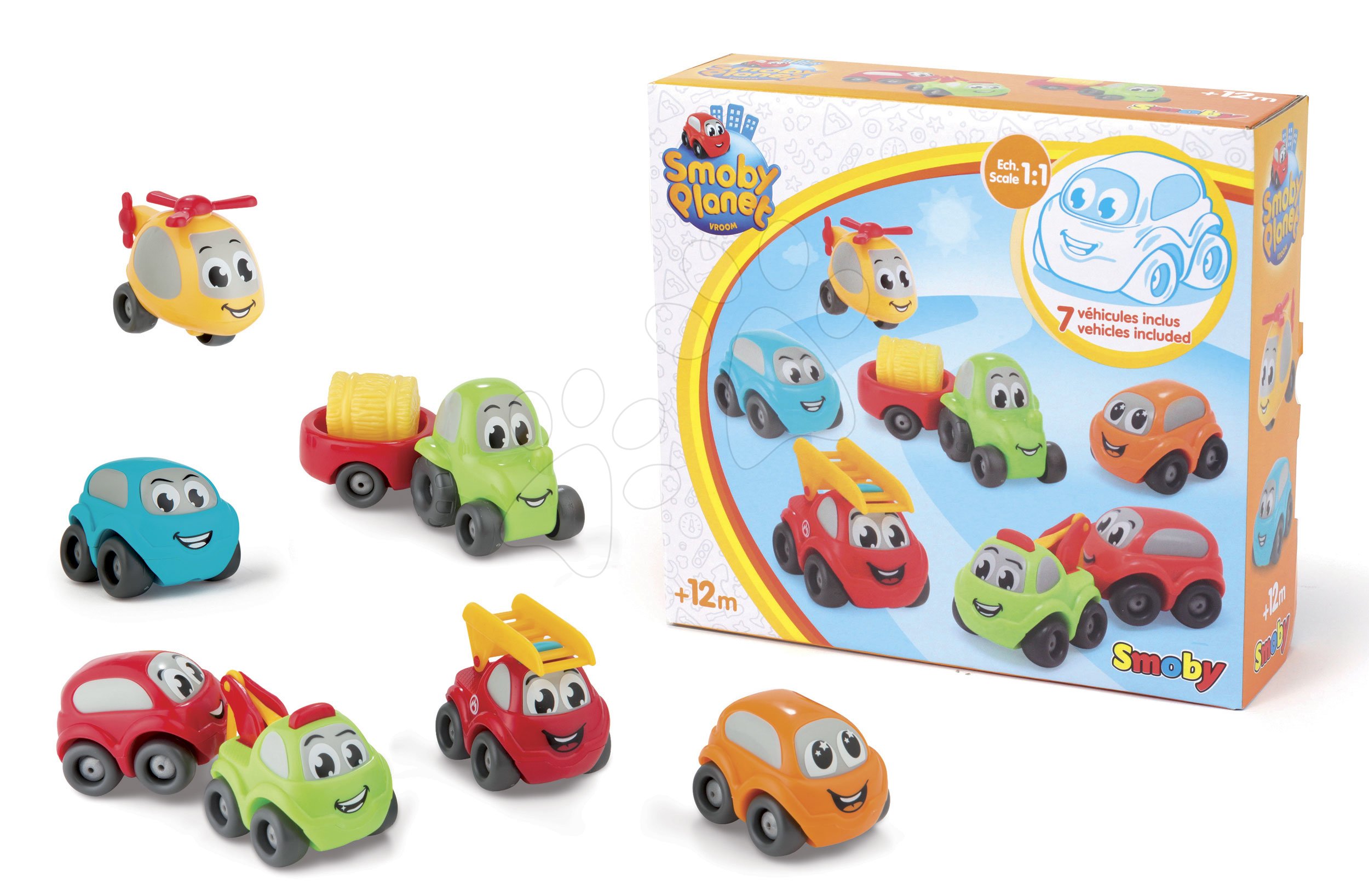 Autíčka Vroom Planet Collector Box Smoby s traktorem 7 kusů pracovní a osobní od 12 měsíců