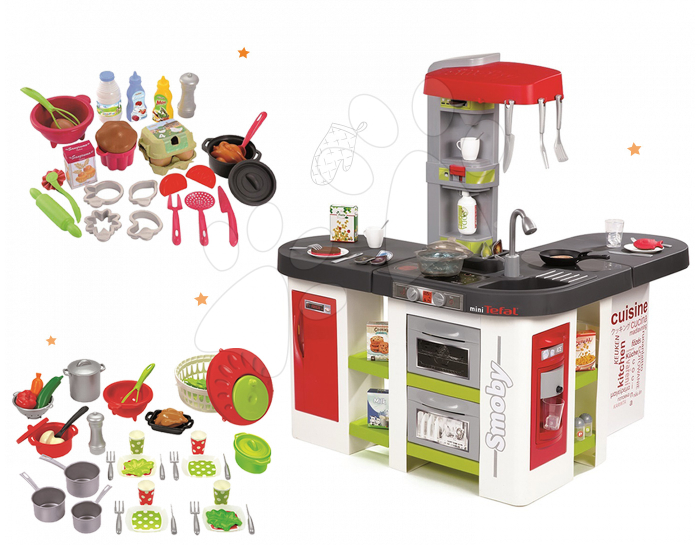 Smoby set kuchynka Tefal XXL a Écoiffier obedová sada a sada na pečenie 100% Chef 311018-27