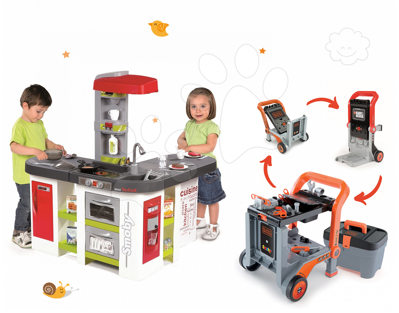 Smoby set kuchynka Tefal Studio XXL a skladacia dielňa Black&Decker 311018-24
