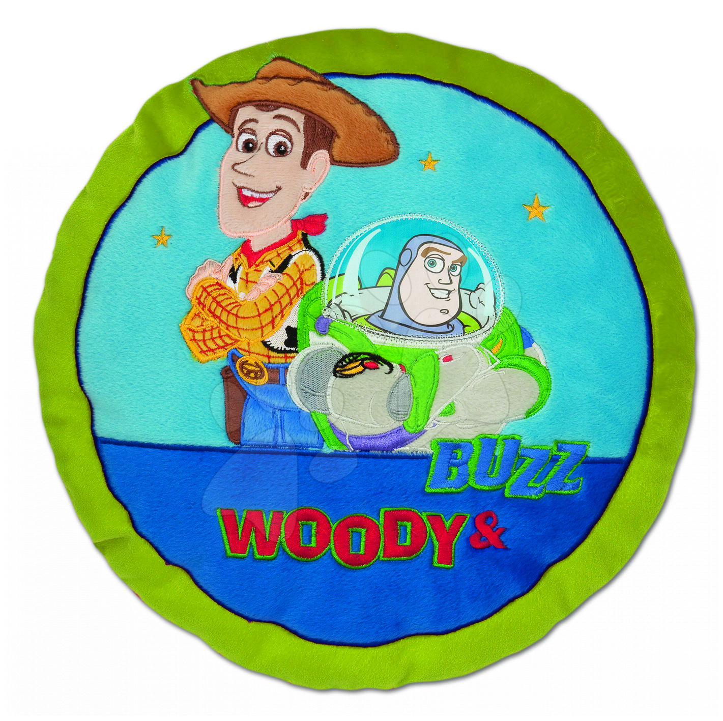 E-shop Ilanit plyšový vankúš Wd Toy Story 3 okrúhly 13894 modro-zelený