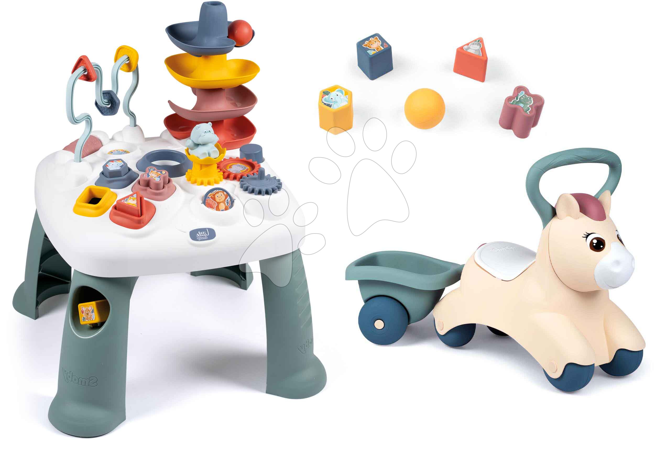 Set didaktický stolík Activity Table Little a odrážadlo Pony Smoby s prívesom