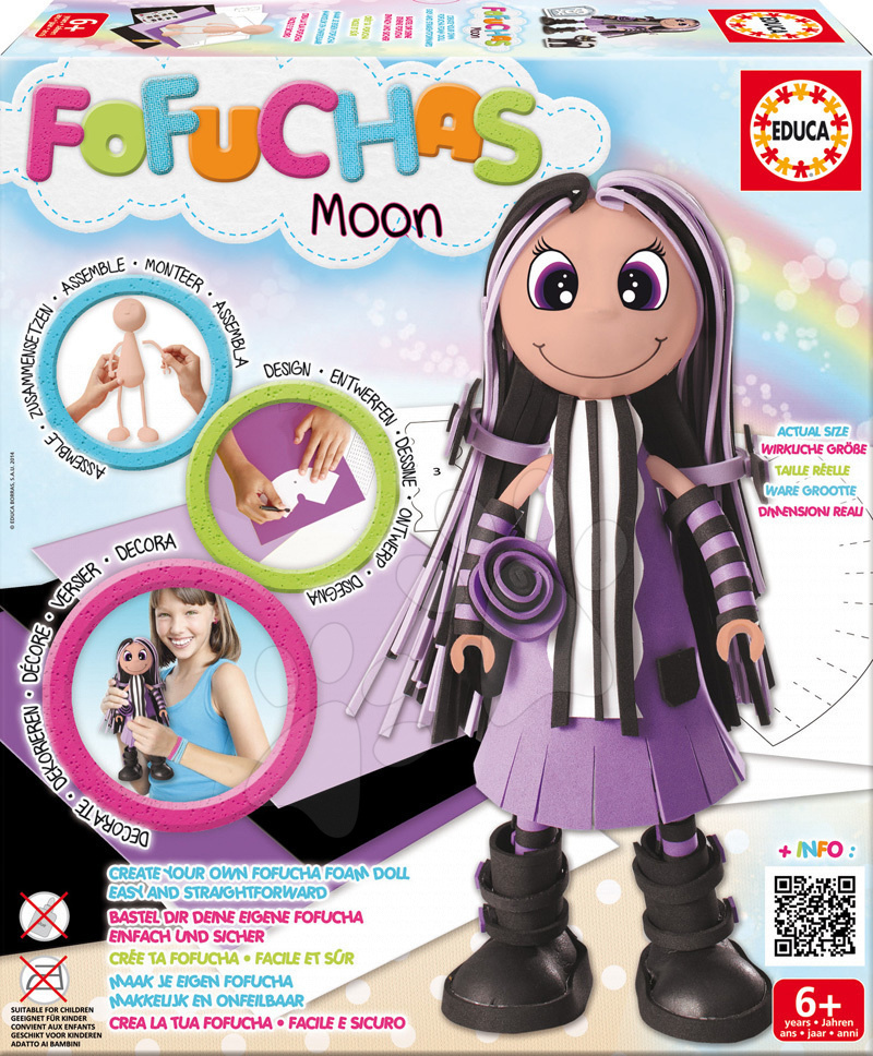 Ručné práce a tvorenie - Brazílska bábika Fofuchas Moon Modern Educa Obleč ju sama od 6 rokov