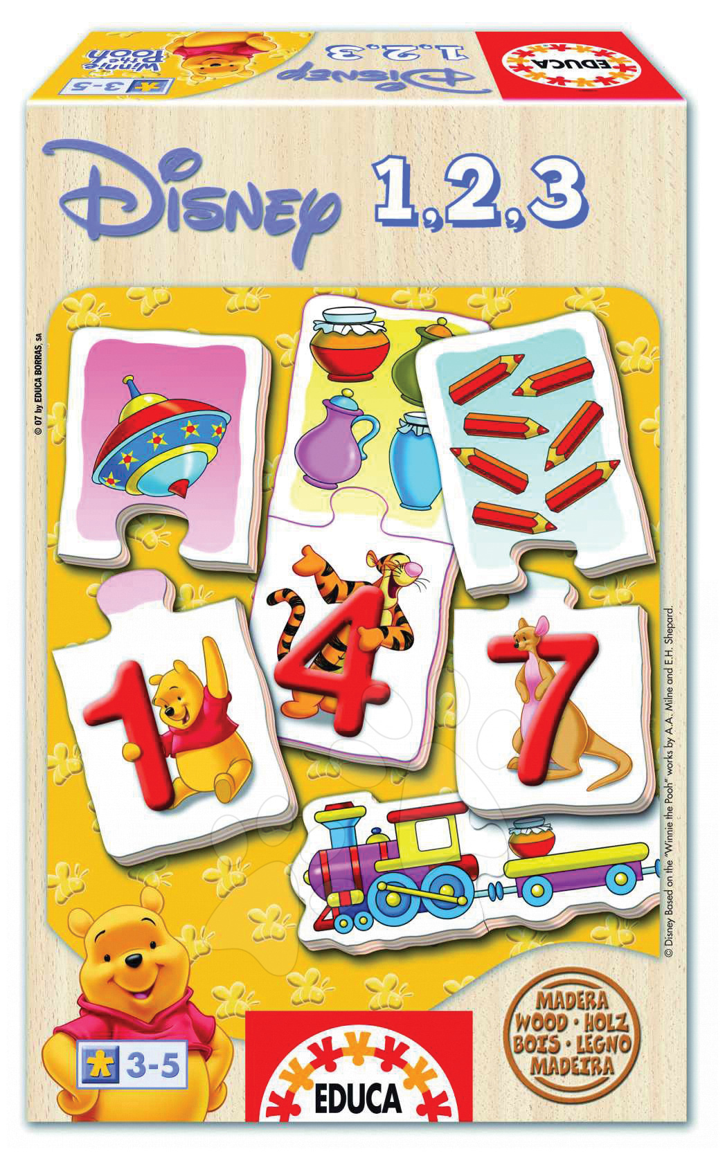 Drevené Disney puzzle - Drevená hra s číslami 1, 2, 3 Macko Pú Educa 