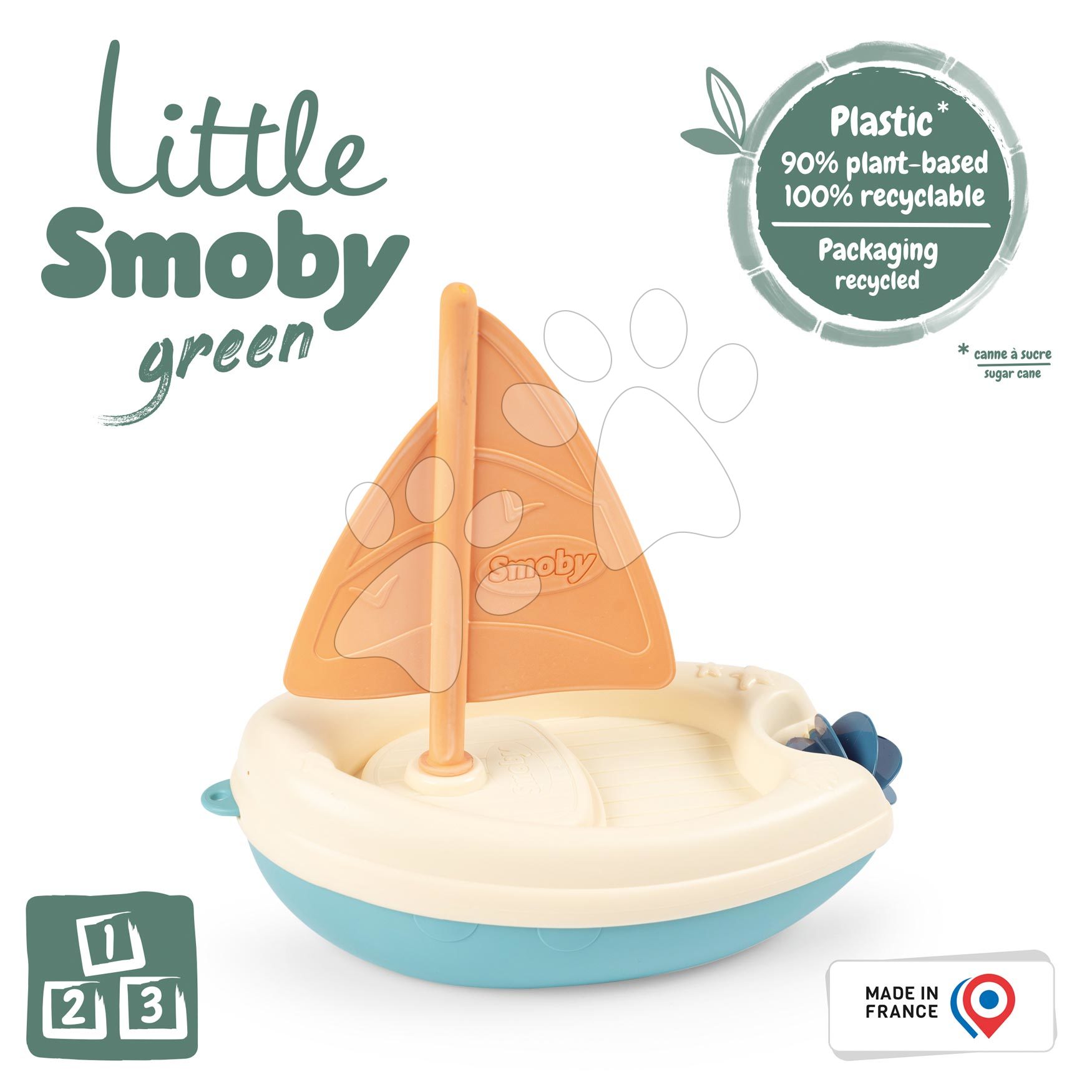 Vitorlás hajó cukornádból Bio Sugar Cane Sailing Boat Little Smoby Green nővényi alapú 100% újrahasznosítható 12 hó-tól