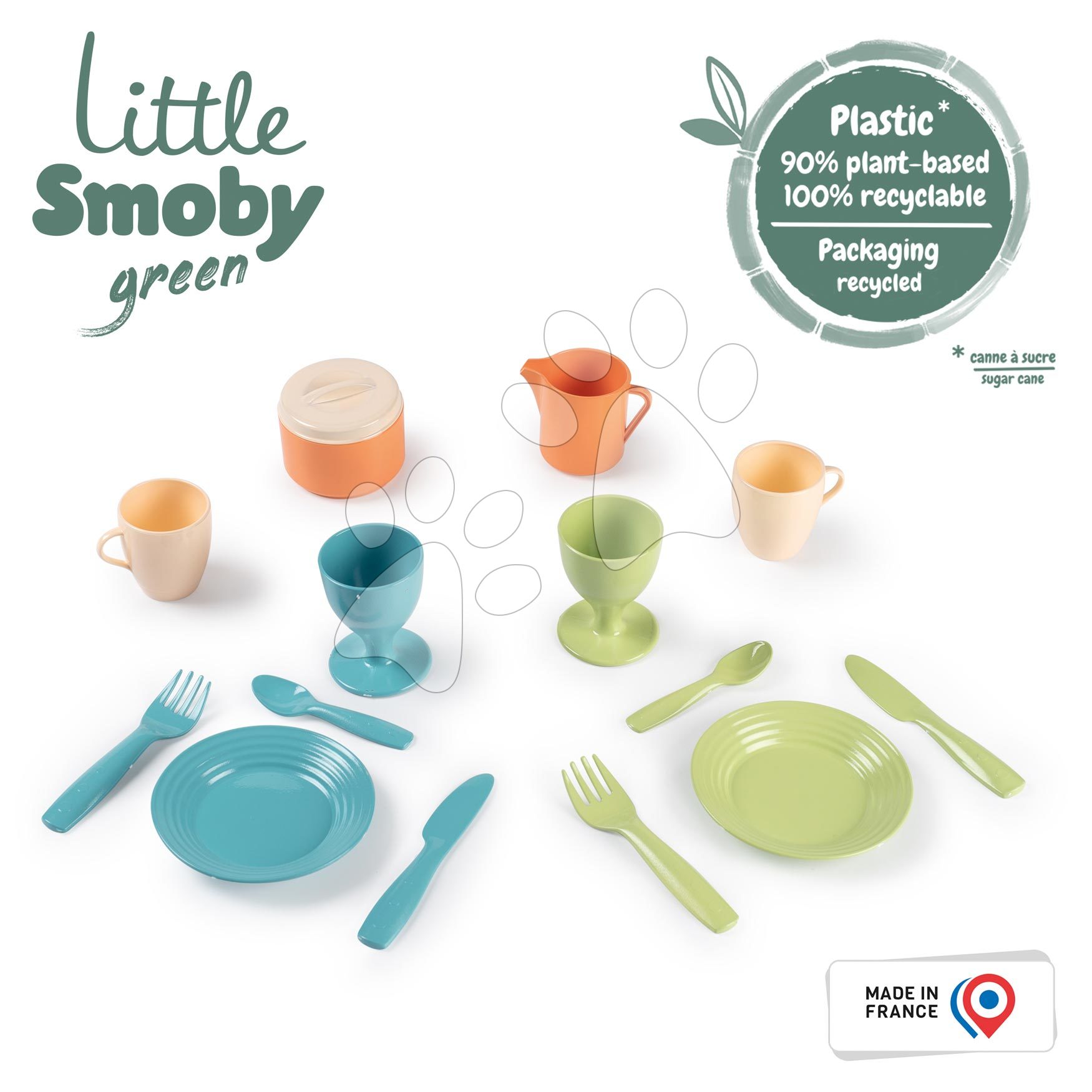 Konyhai edény készlet cukornádból Bio Sugar Cane Kitchen Set Little Smoby 14 részes Green 100% újrahasznosítható 18 hó-tól