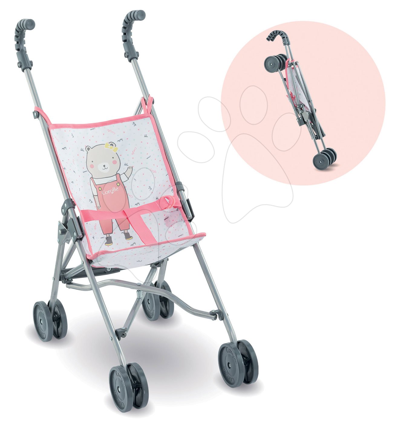 Összecsukható sport babakocsi Umbrella Stroller Mon Grand Poupon Corolle Canne Pink 36-42 cm játékbabának 24 hó-tól