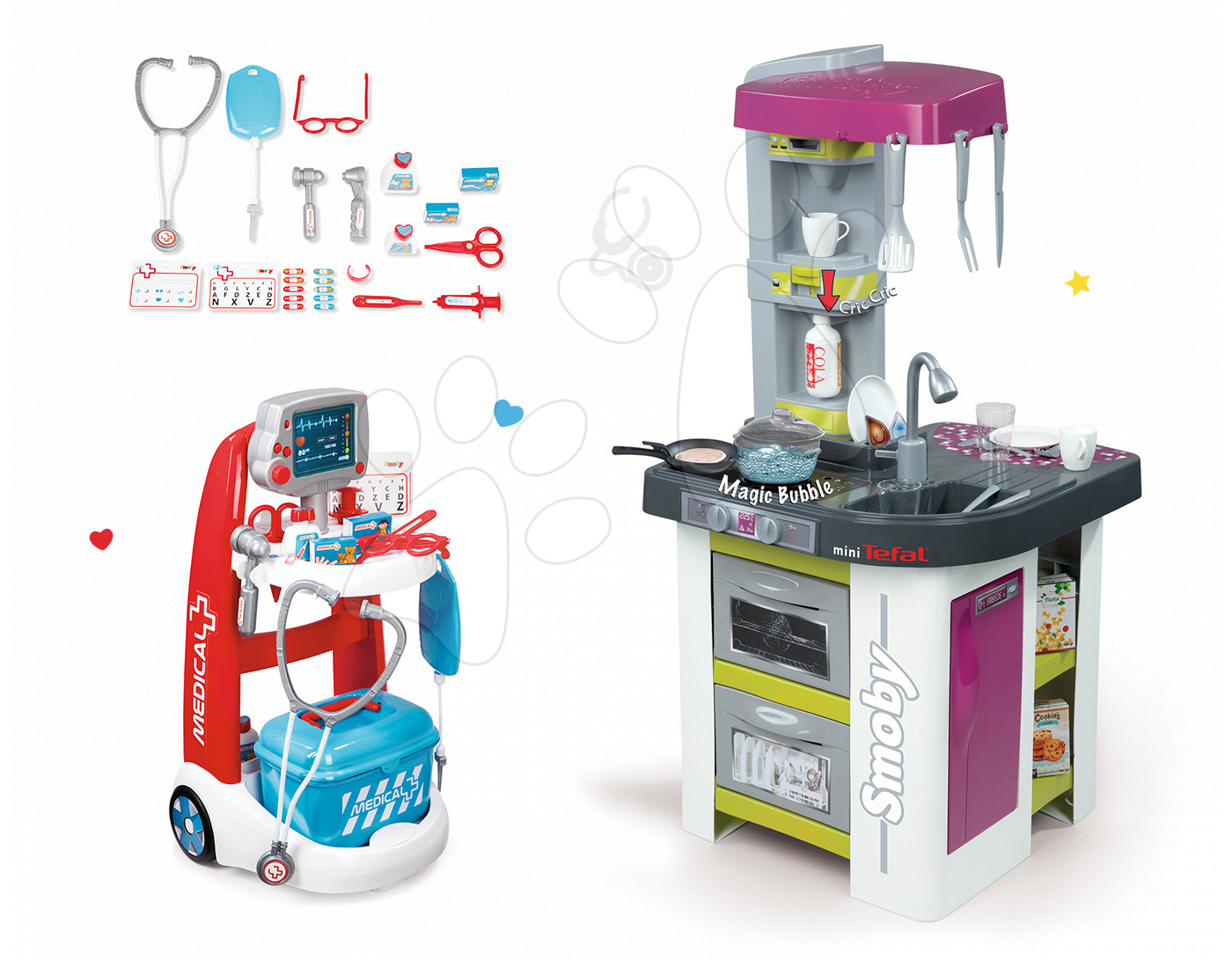 Smoby set detská kuchynka Tefal Studio Barbecue a lekársky vozík 311027-25