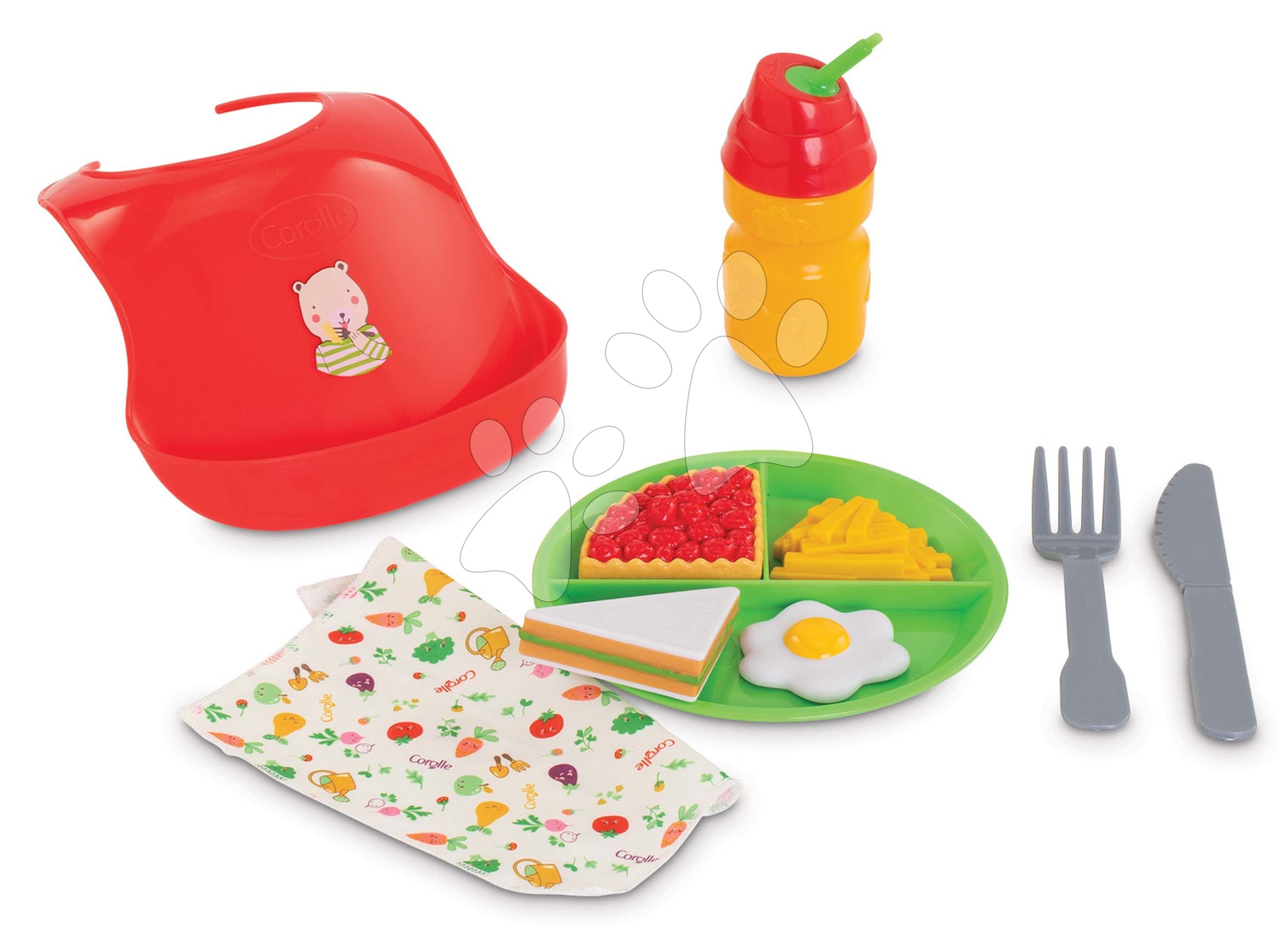 Ebédkészlet előkével Bon Appetit Set Corolle 36-42 cm játékbabának 10 kiegészítő 24 hó-tól