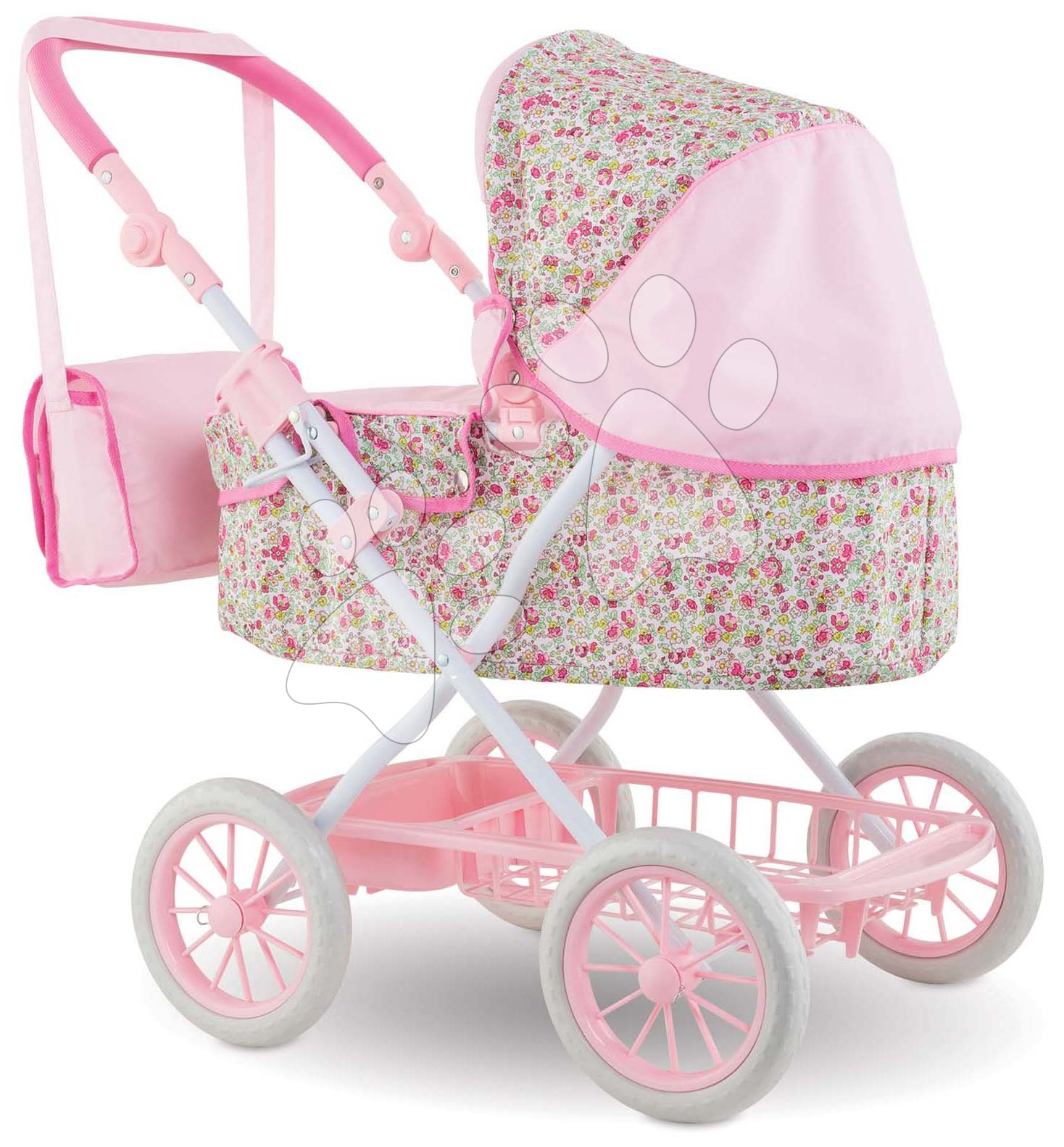 E-shop Hlboký kočík s taškou na prebaľovanie Carriage Floral Corolle skladací pre 36-52 cm bábiku výškovo nastaviteľný