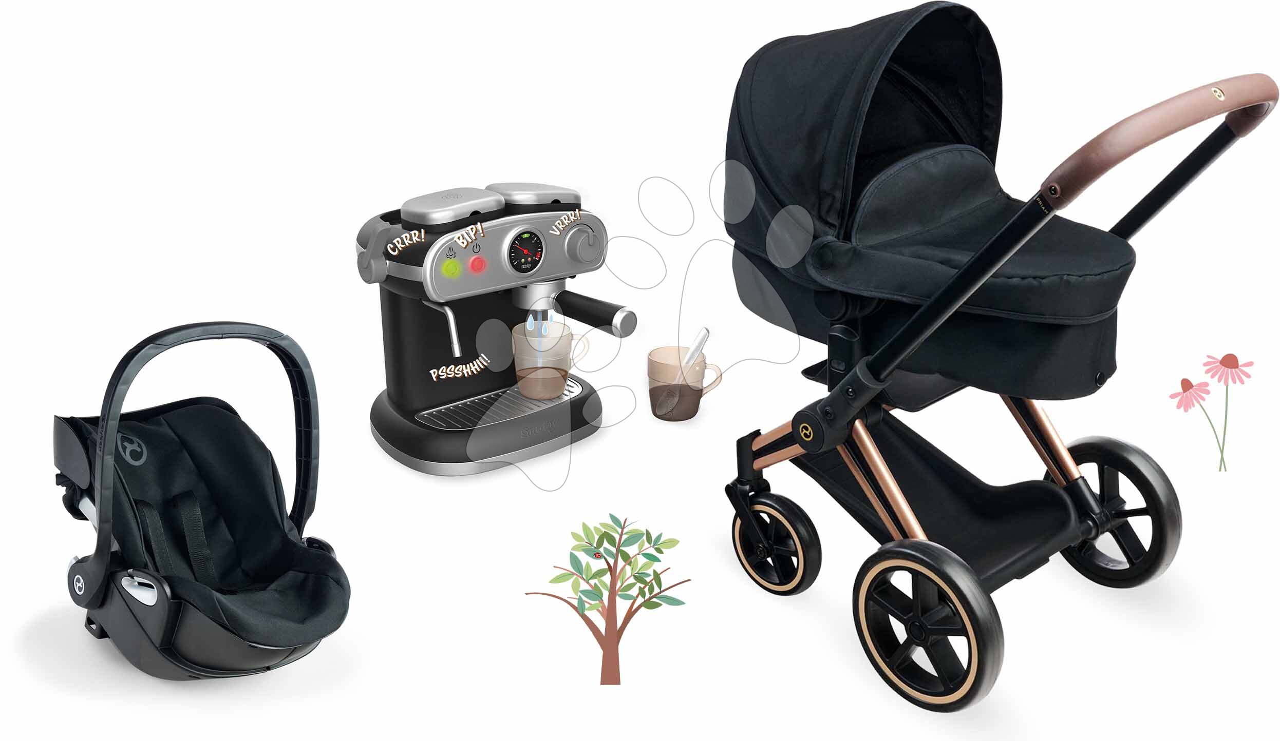 Dreikombinations-Kinderwagen-Set mit Babyschale und Kaffeemaschine Cybex  Black 3in1 Pram Corolle