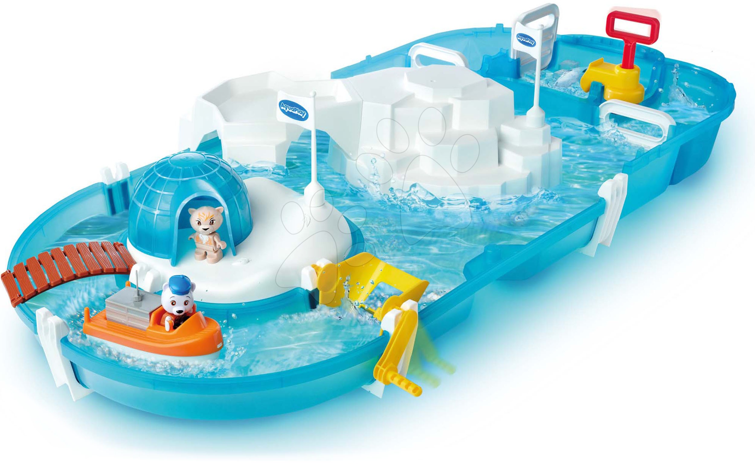 Vodne steze za otroke - Vodna steza Polar AquaPlay raziskovalna postaja z vodno črpalko na severnem tečaju s severnim medvedom na čolnu in 2 figurici