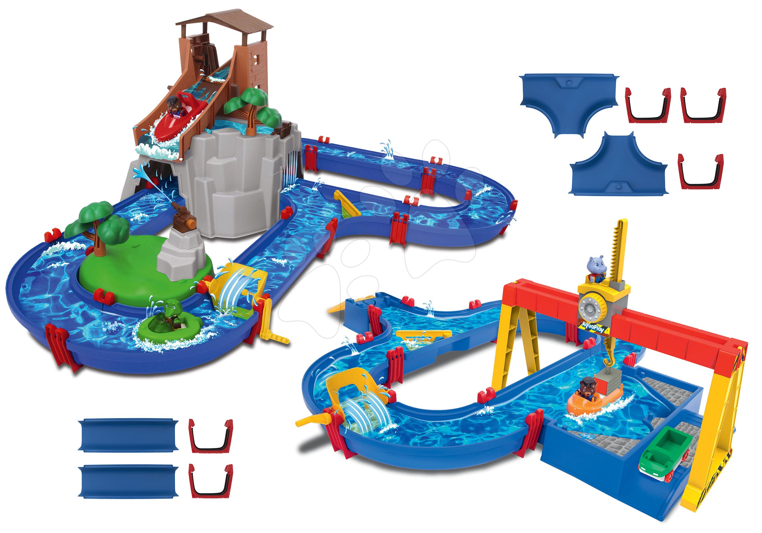 Vodne dráhy pre deti - Set vodná dráha Adventure Land AquaPlay dobrodružstvo pod vodopádom a ContainerPort so žeriavom a náhradnými dielmi