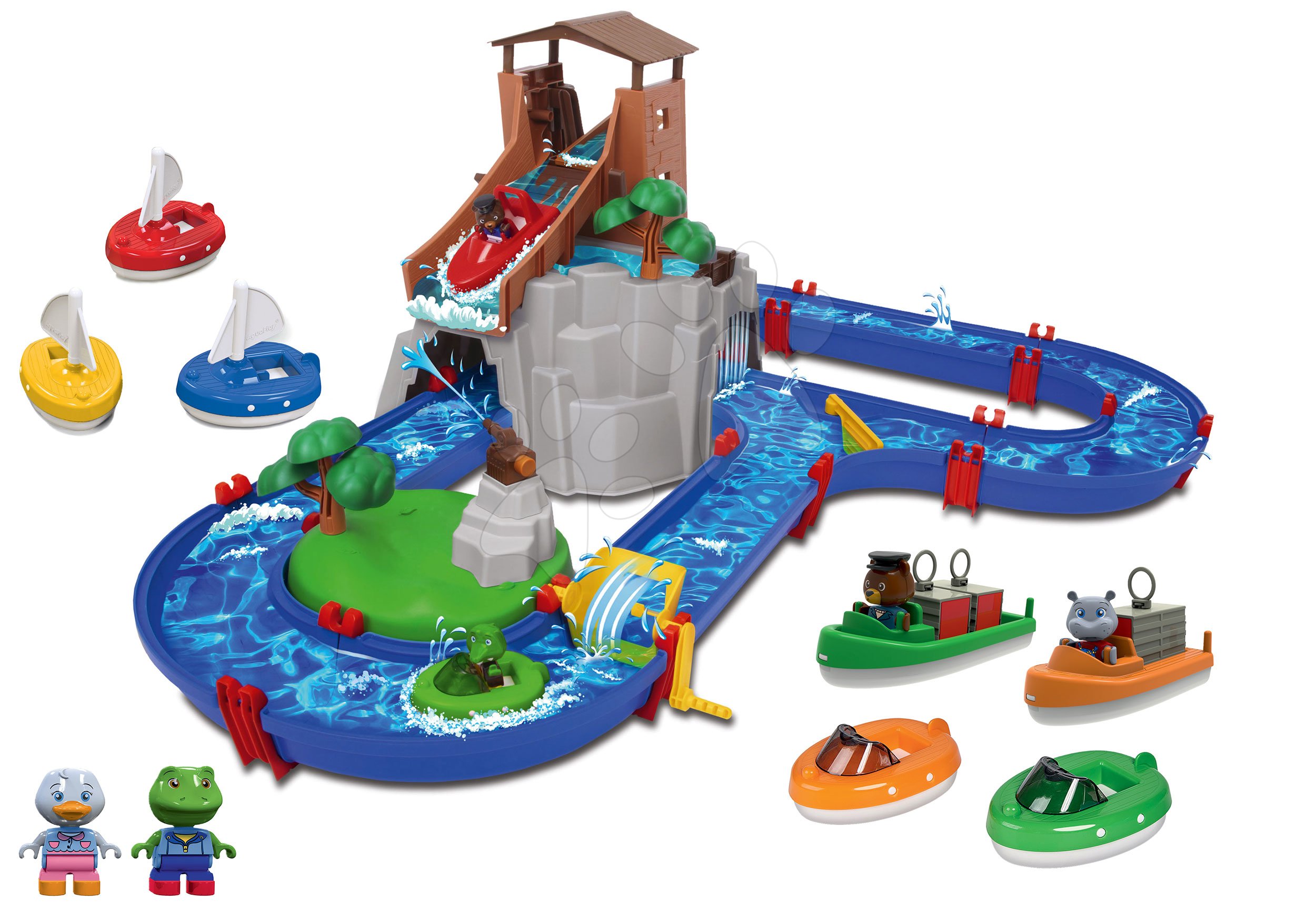 Set vodná dráha Adventure Land AquaPlay dobrodružstvo pod vodopádom a člny a plachetnice