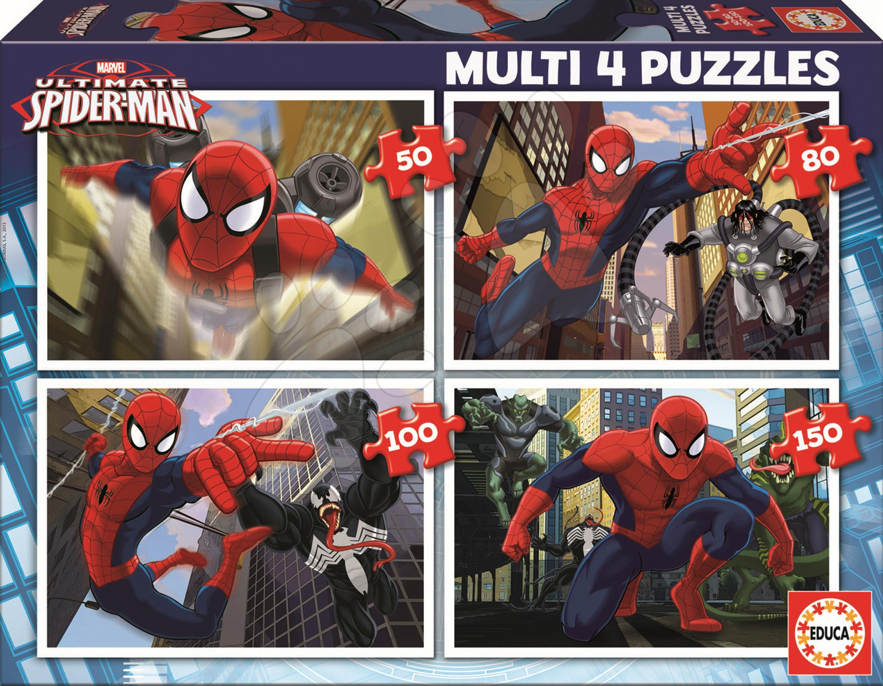 Progresívne detské puzzle - Puzzle Spiderman Educa 150-100-80-50 dielov od 5 rokov