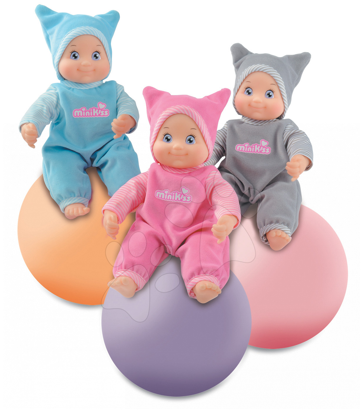 Bábiky od 9 mesiacov - Bábika so zvukom MiniKiss Smoby 27 cm ružová/modrá/šedá od 12 mes