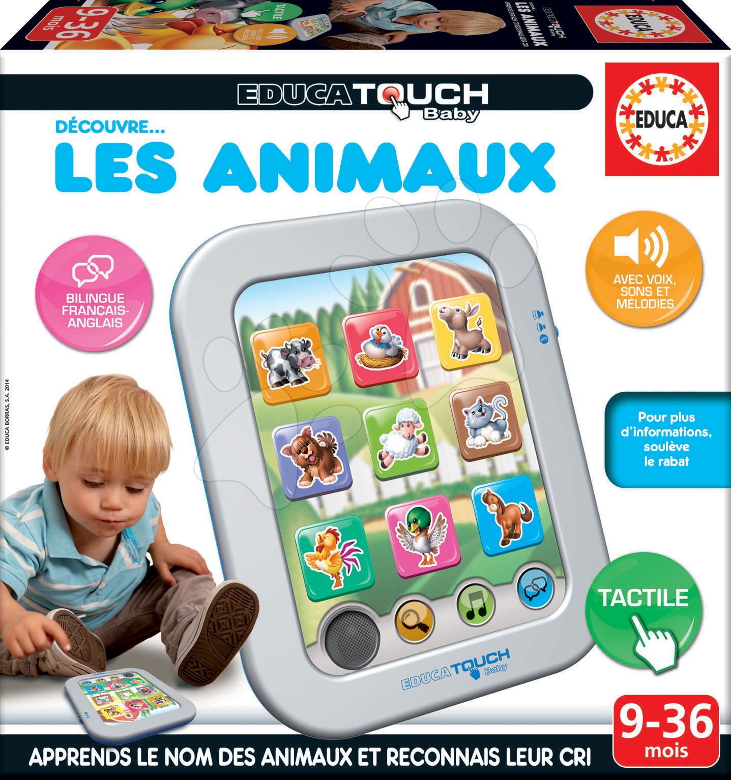 Interaktívne hračky - Tablet elektronický Zvieratká Lex Animaux Educa pre deti od 9-36 mesiacov francúzsky