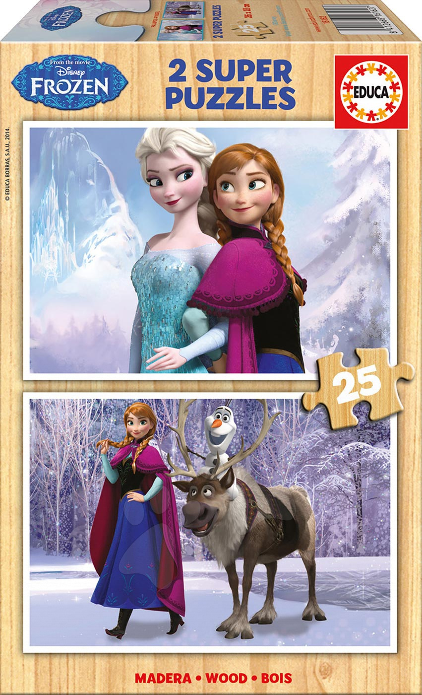 Drevené Disney puzzle - Drevené puzzle Frozen Ľadové kráľovstvo Educa 2x25 dielov