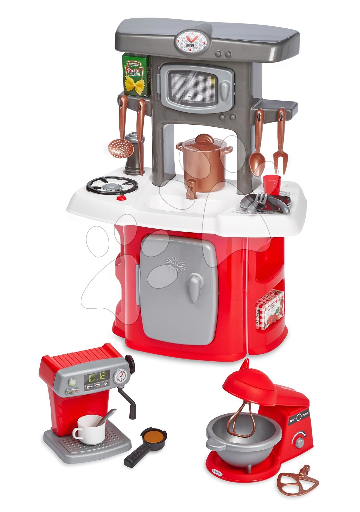 Egyszerű játékkonyhák - Játékkonyha készülékekkel Kitchen Set 3in1 Écoiffier kávéfőző és konyhai robotgép és 23 kiegészítő 18 hó-tól