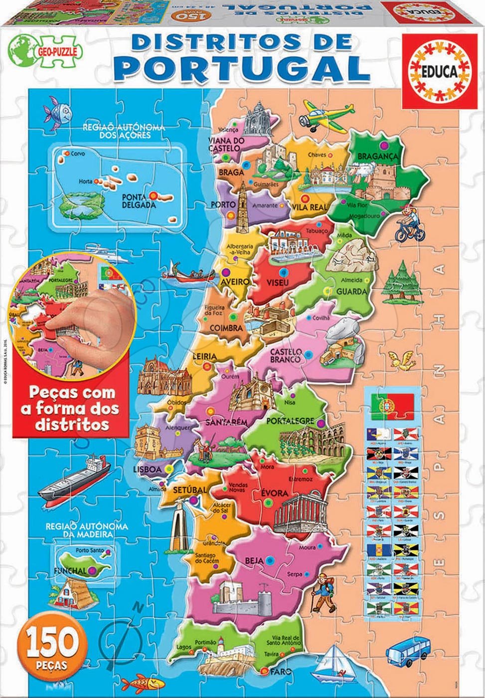 Puzzle Mapa Portugalska s monumenty Educa 150 dílků od 7 let