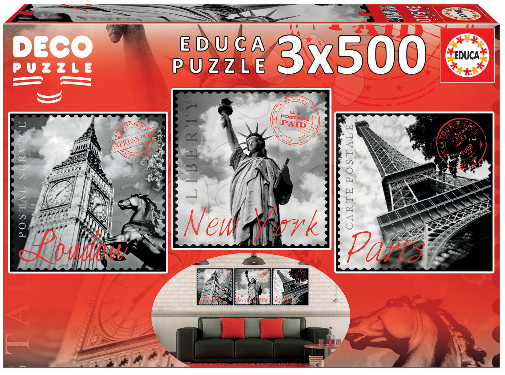 Educa puzzle Deco Big Cities 3x500 részes 17096