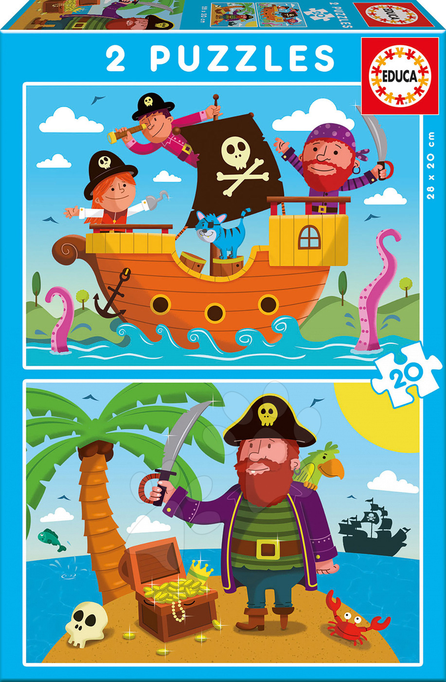 Detské puzzle do 100 dielov - Rozprávkové puzzle Piráti Educa 2x 20 dielov