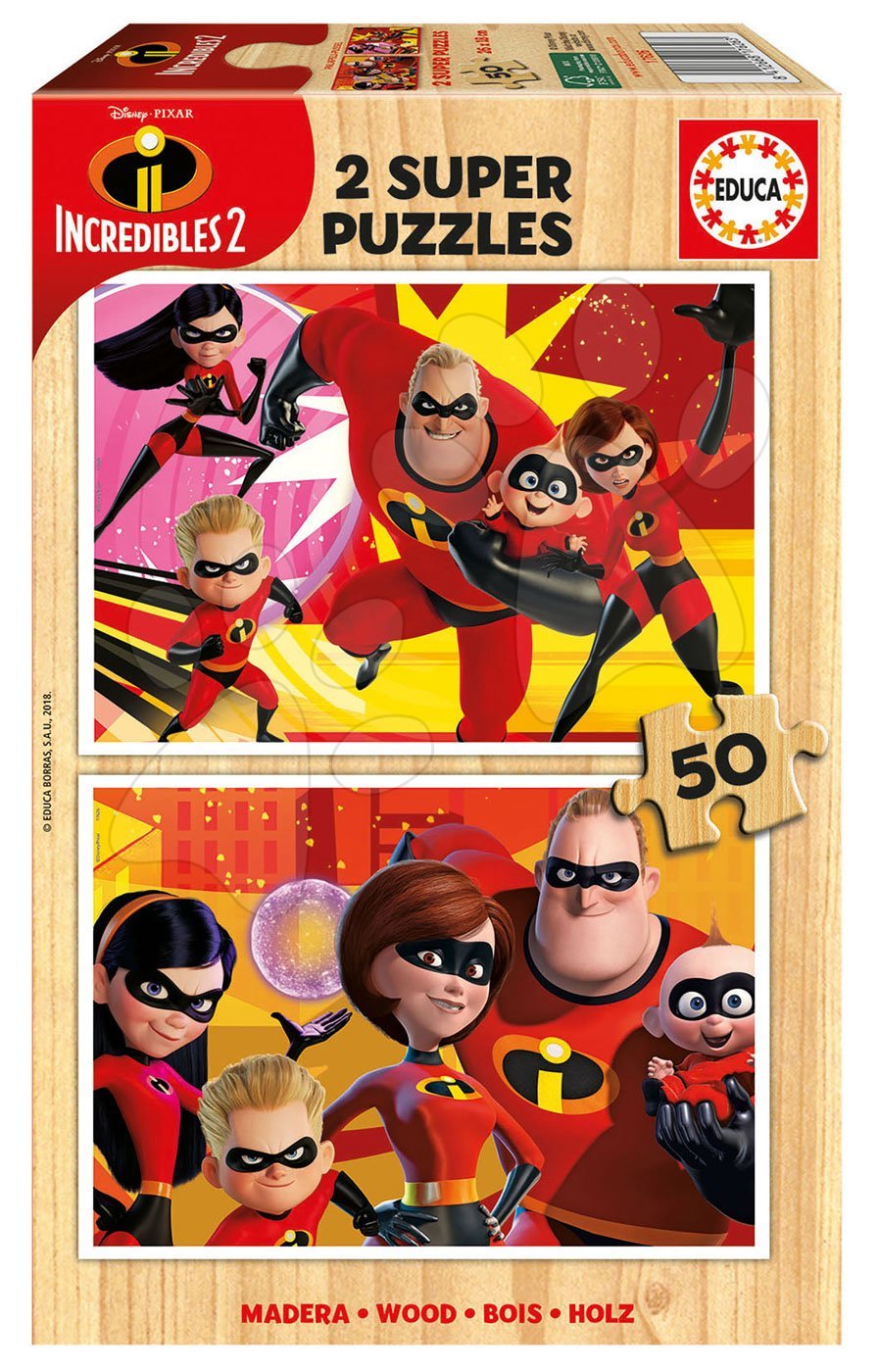 Dřevěné puzzle pro děti The incredibles 2 Educa Disney 2*50 dílků