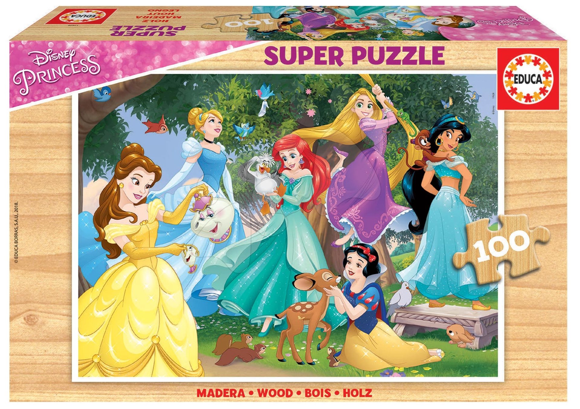 Educa dětské dřevěné puzzle Disney Princezny 100 dílů 17628