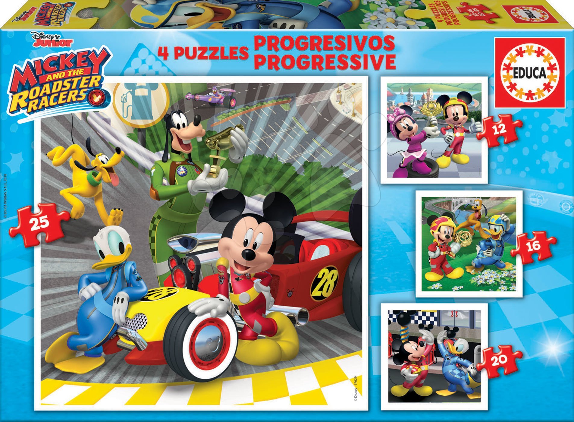 Educa detské puzzle Mickey Roadser Racers progresívne 12-16-20-25 17629