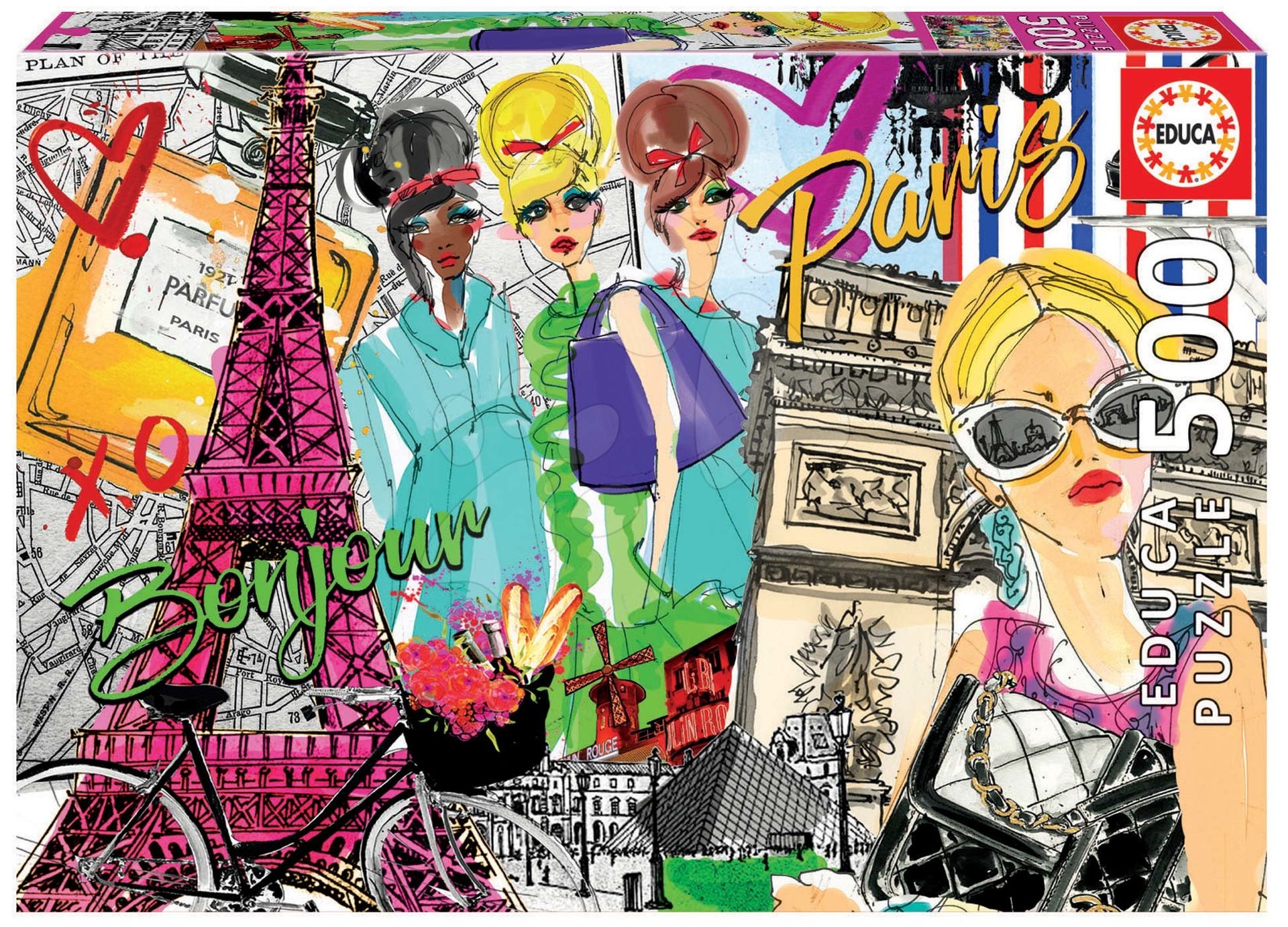 Educa puzzle Take me to Paris, Chic World 500 darabos és fix ragasztó 17650