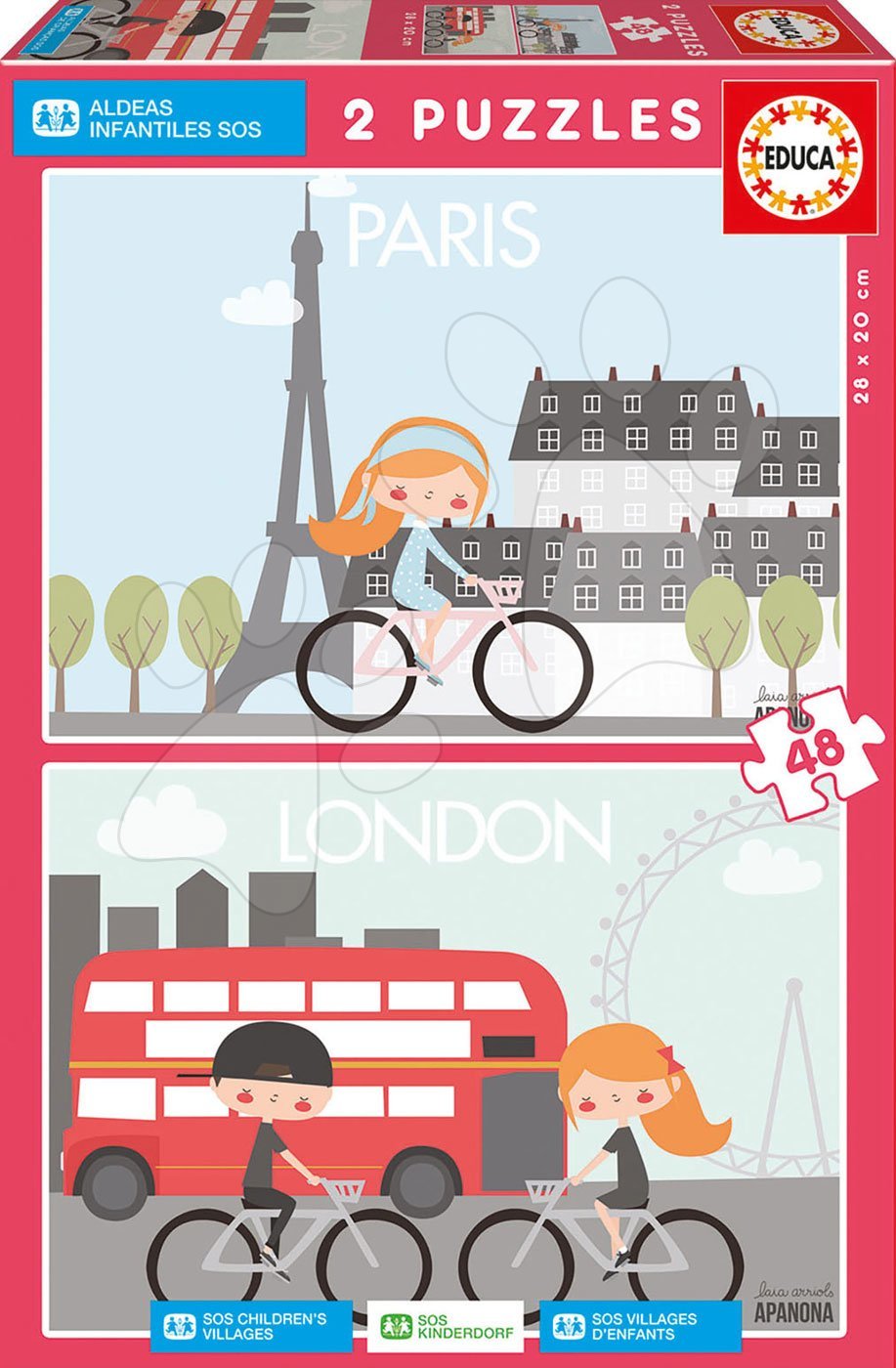 Detské puzzle do 100 dielov - Puzzle Paris&London Apanona Children's Villages Educa 2x48 dielov (na charitu)