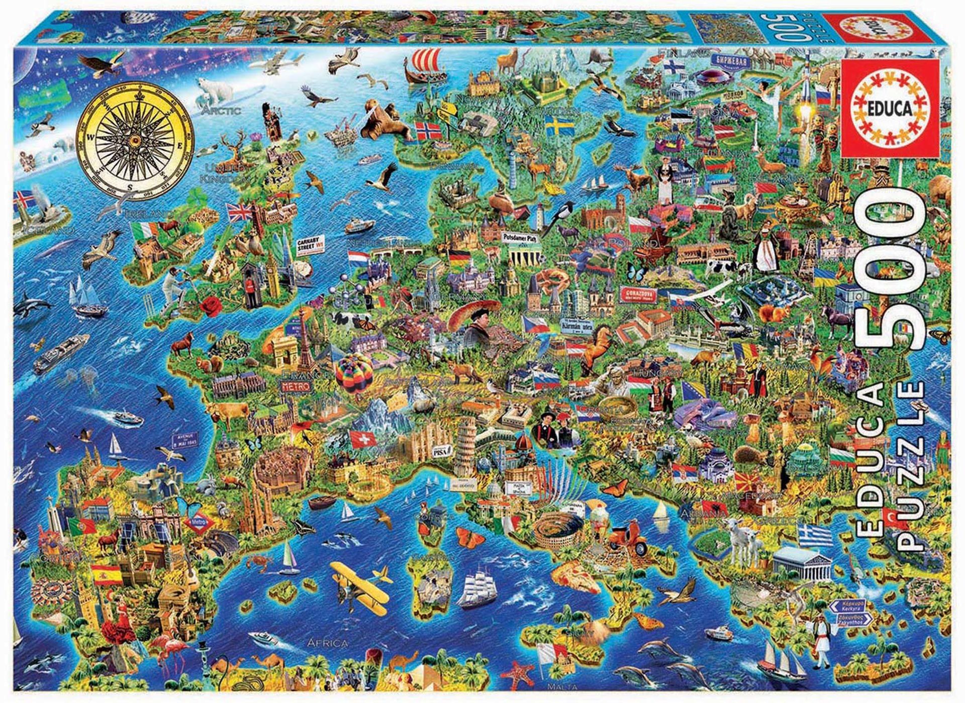 E-shop Educa puzzle Crazy European map 500-dielne a fix lepidlo 17962