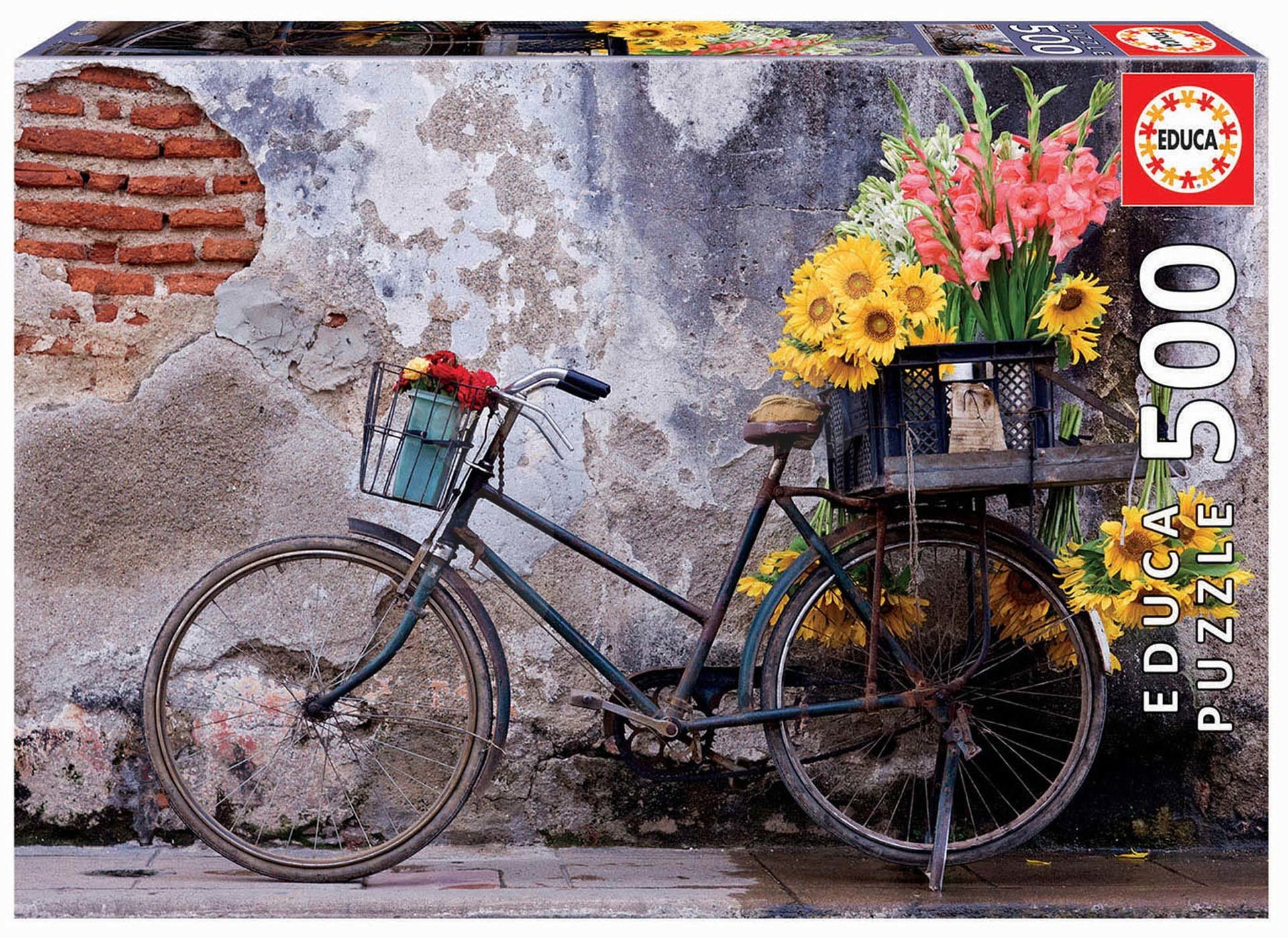 Puzzle Bicycle with Flowers Educa 500 darabos és Fix ragasztó EDU17988