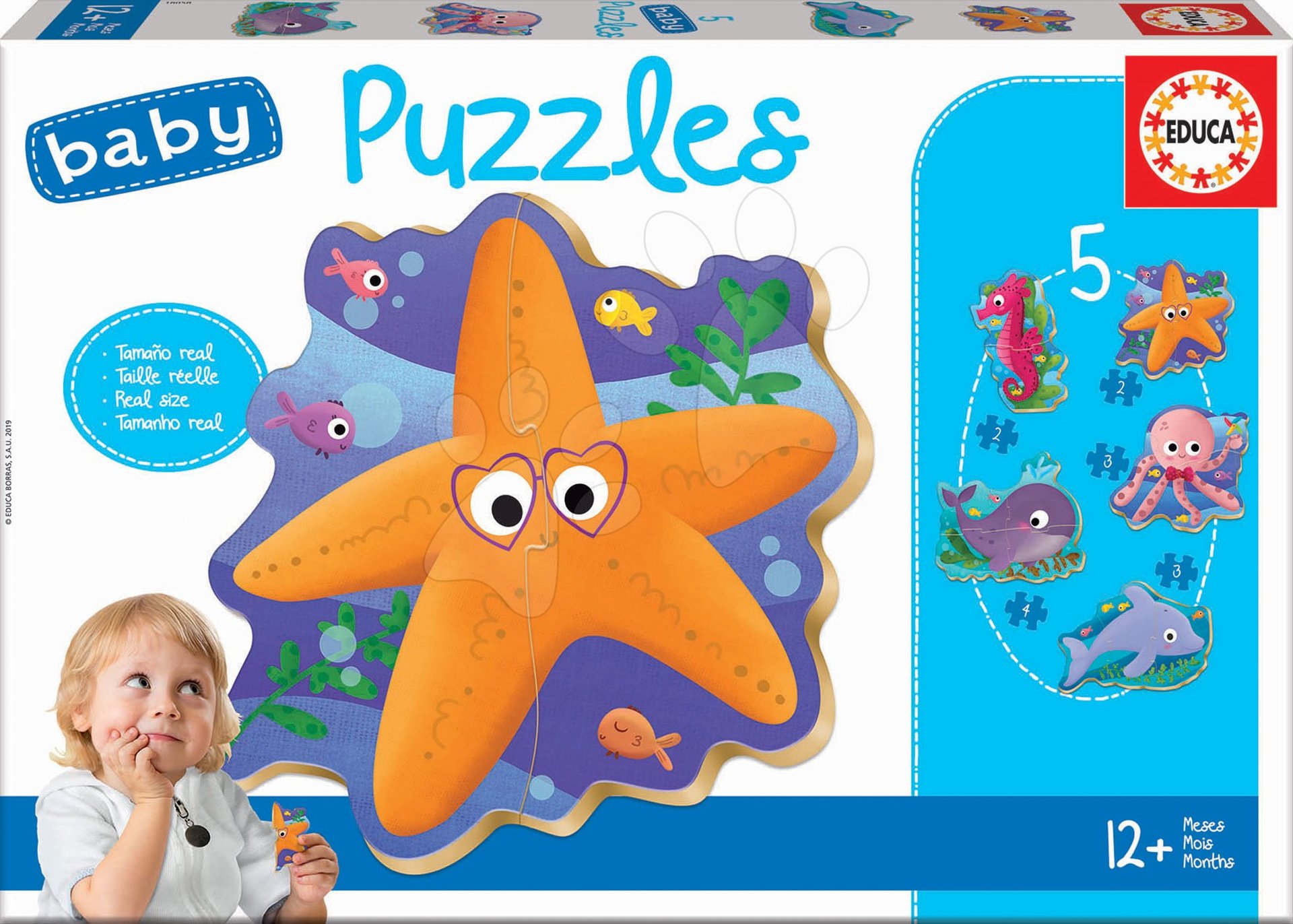 Puzzle pro nejmenší Baby 5 Educa mořská zvířátka od 12 měsíců