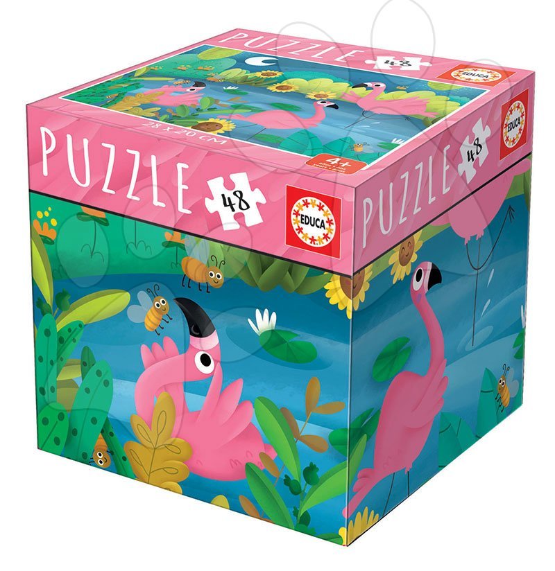 Detské puzzle do 100 dielov - Puzzle Mini Box Flamingo Educa 48 dielov od 4 rokov